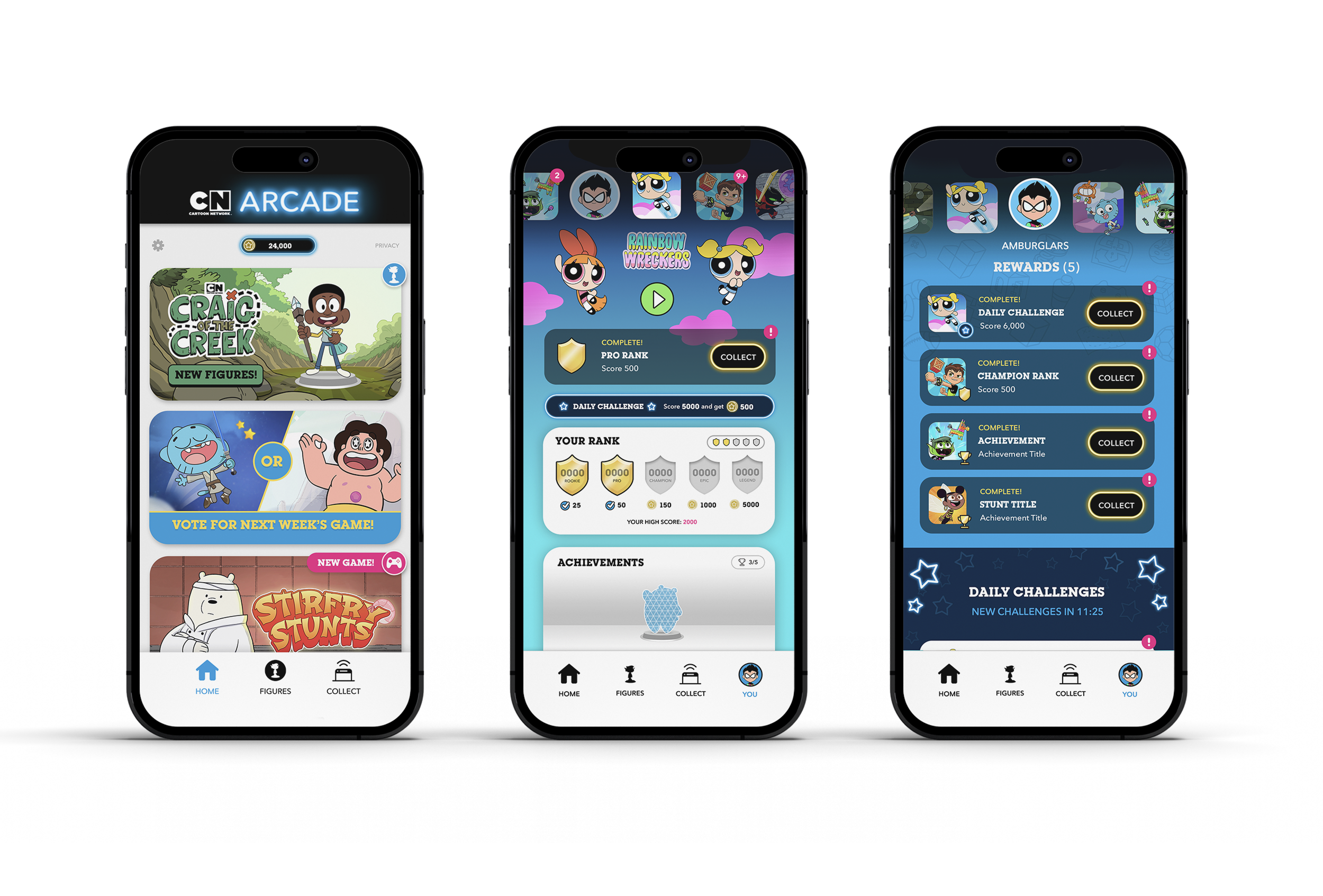 Final views for the game homepage, game pages and the you section of the app 