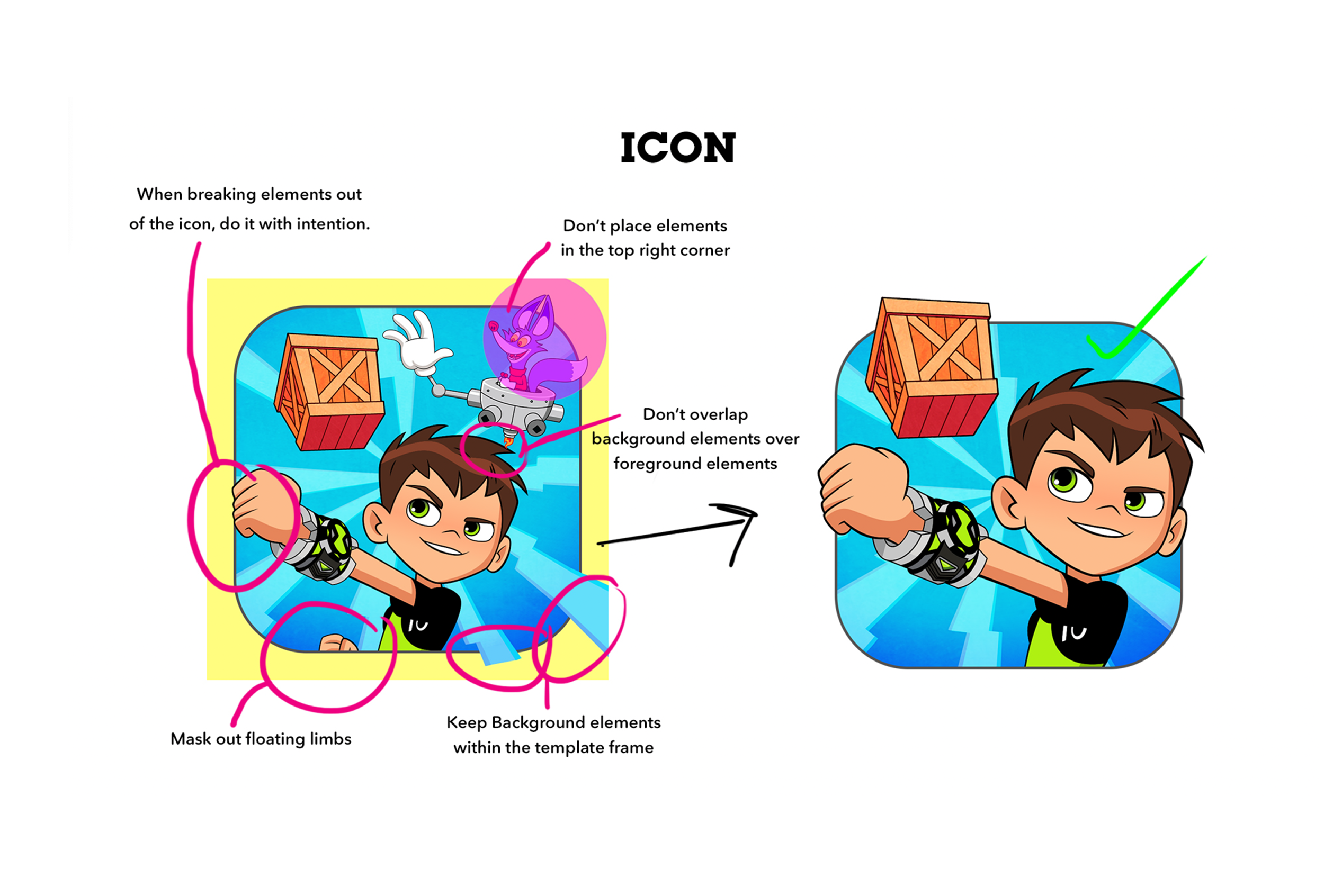 A page from the graphics guide I created for our games team to share with our game creators for final graphic exports