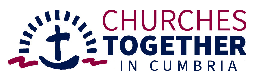 Logo of Churches Together in Cumbria featuring a navy blue cross and an anchor with maroon and navy blue text.