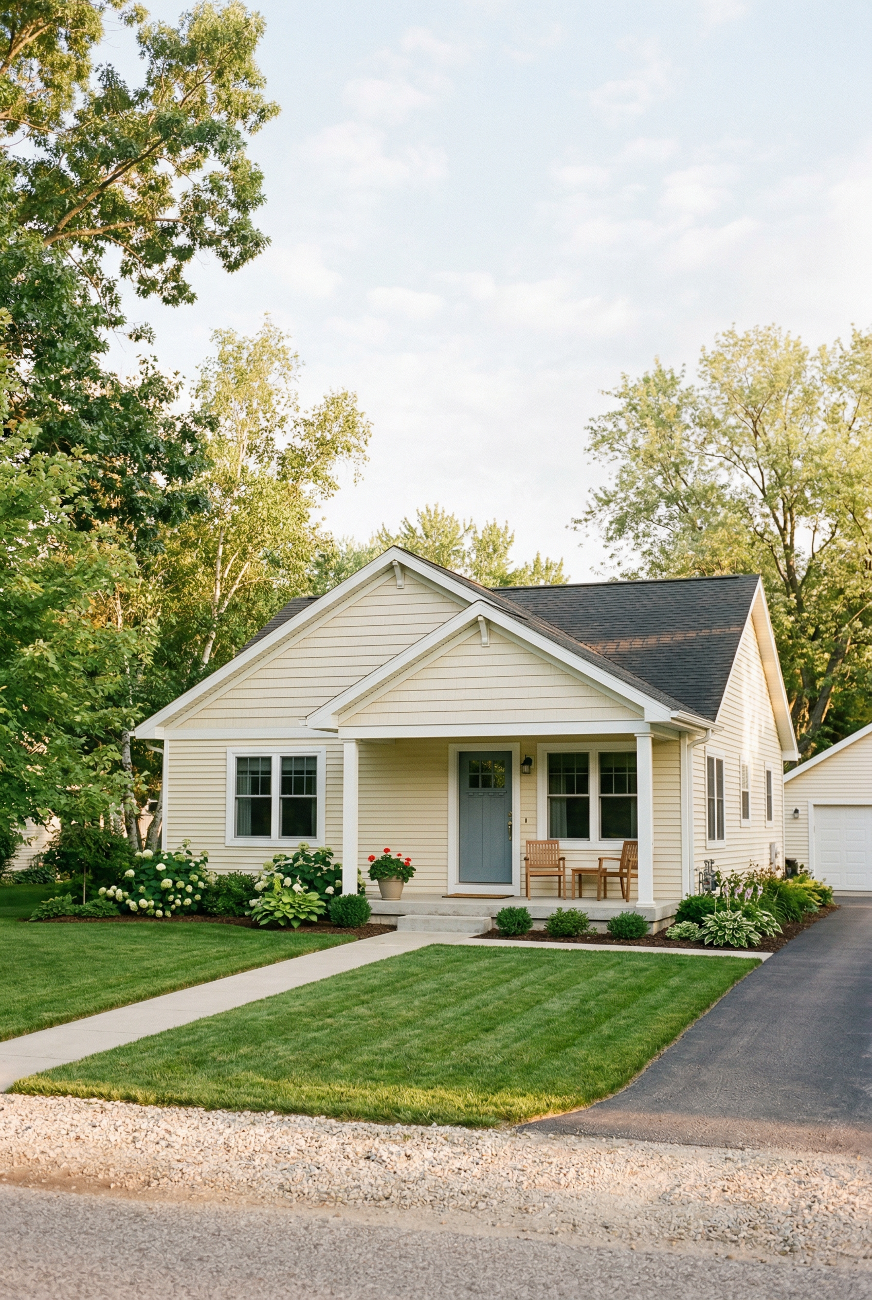 ell-maintained long-term rental home in West Michigan with tidy landscaping and warm evening light — property maintenance by Boone Property Company