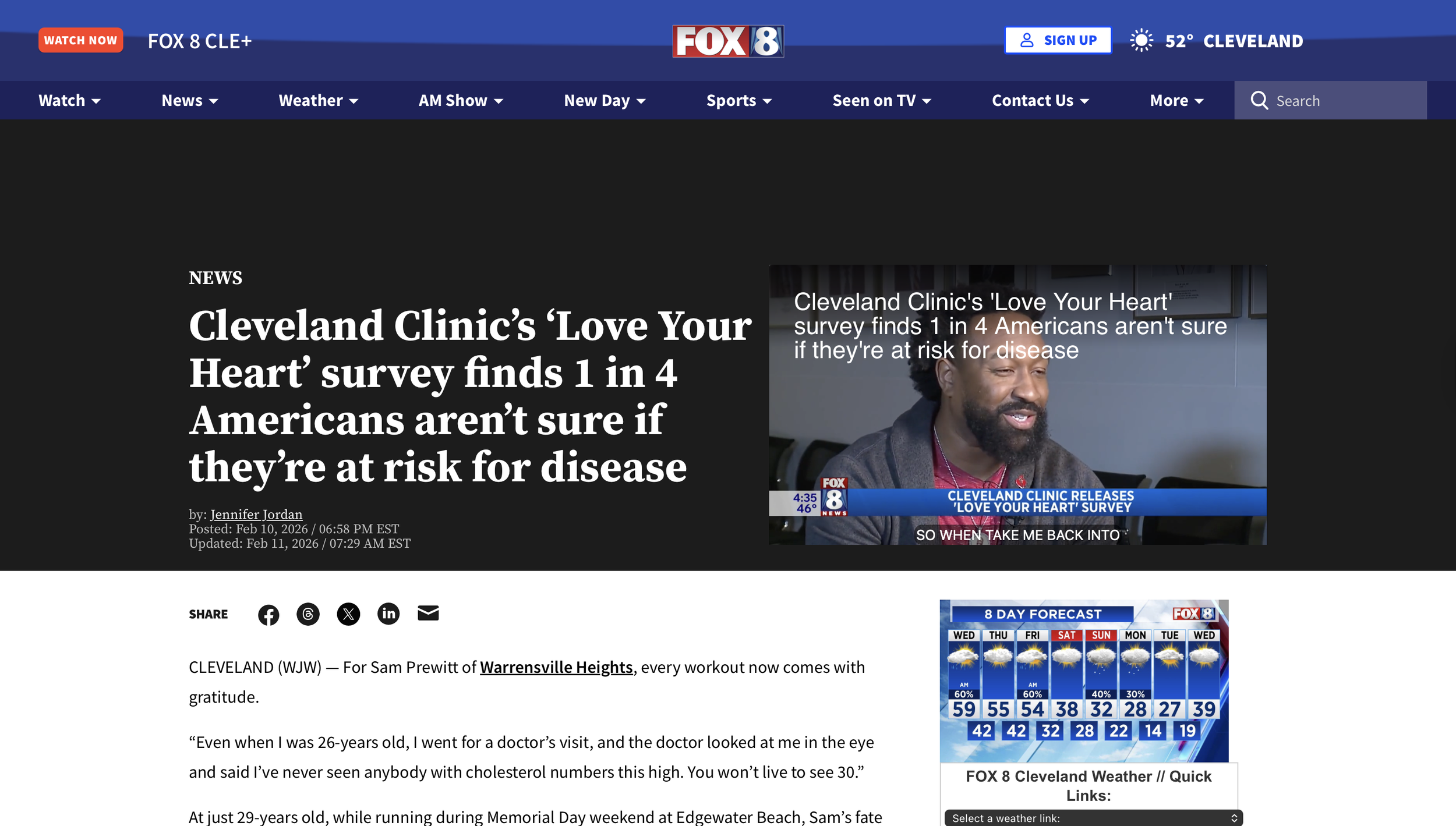 CLEVELAND (WJW) — For Sam Prewitt of Warrensville Heights, every workout now comes with gratitude.