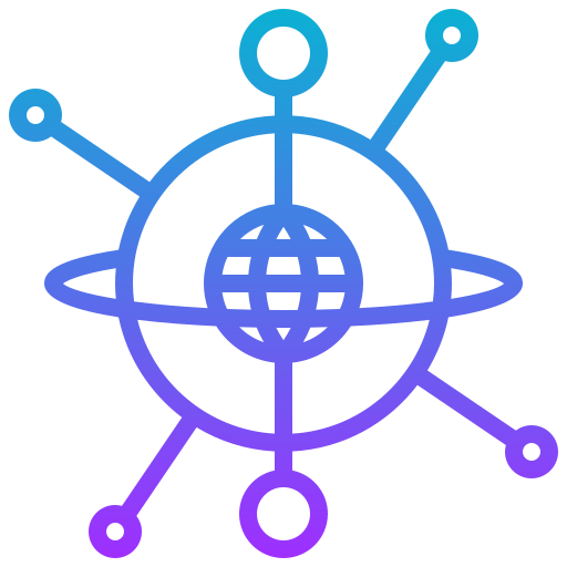 Abstract digital illustration of a globe with charts and graphs surrounded by data icons