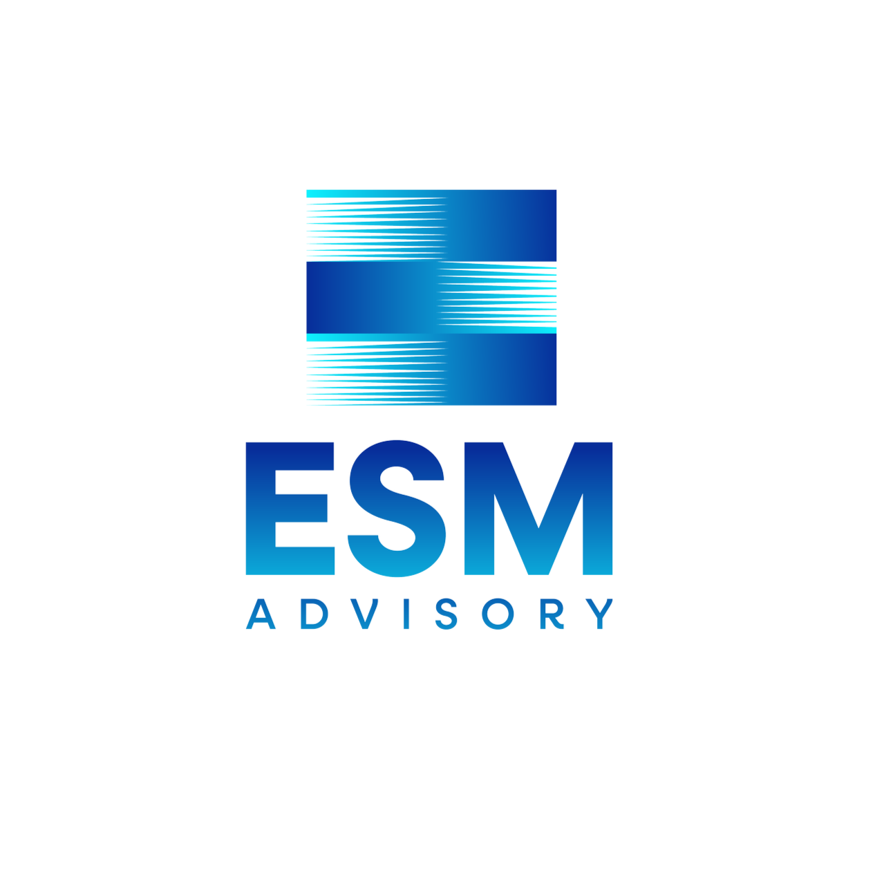 A stylized logo with a blue gradient bar, large blue letters 'ESM', the word 'ADVISORY' beneath, and a horizontal blue line at the bottom.