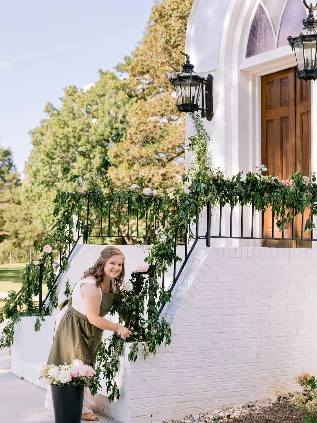 We are so excited to unveil the new website and brand redesign in the next few weeks. It was so much fun to adorn the steps at the beautiful Magnolia Hill Chapel in Pfafftown with greenery and blooms for our styled shoot. This chapel  is only a few s