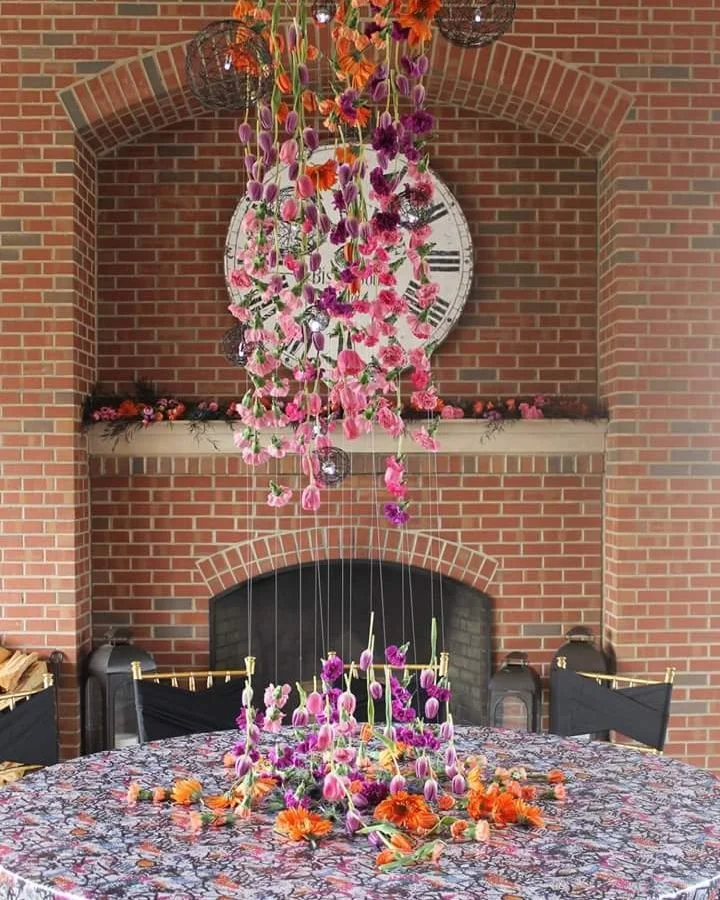 Carnation chandelier for a wine dinner @old_town_club