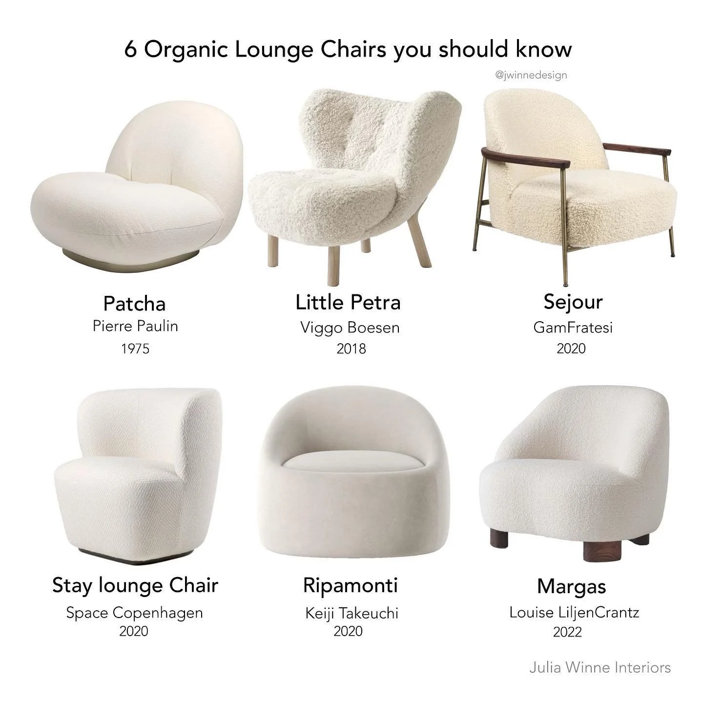 All curvaceous, sculptural, and organic. Pierre Paulin seems to be a heavy influence on design in the recent years. 

CB2, Crate and Barrel, Urban Outfitters, everywhere you look you will see a dupe of these chairs. 

Which is your favorite?!
.

#int