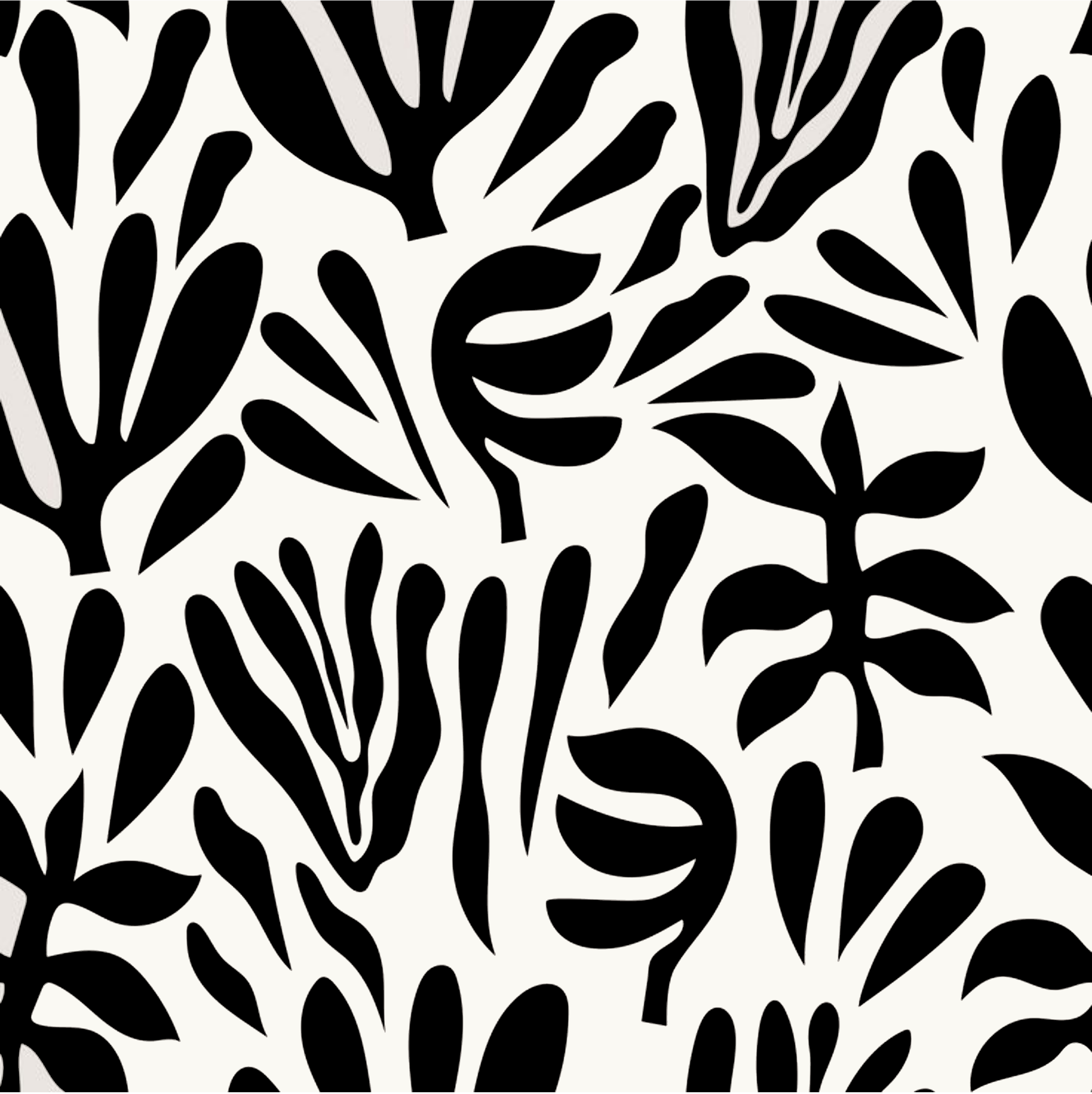 Black botanical leaf patterns on a white background.