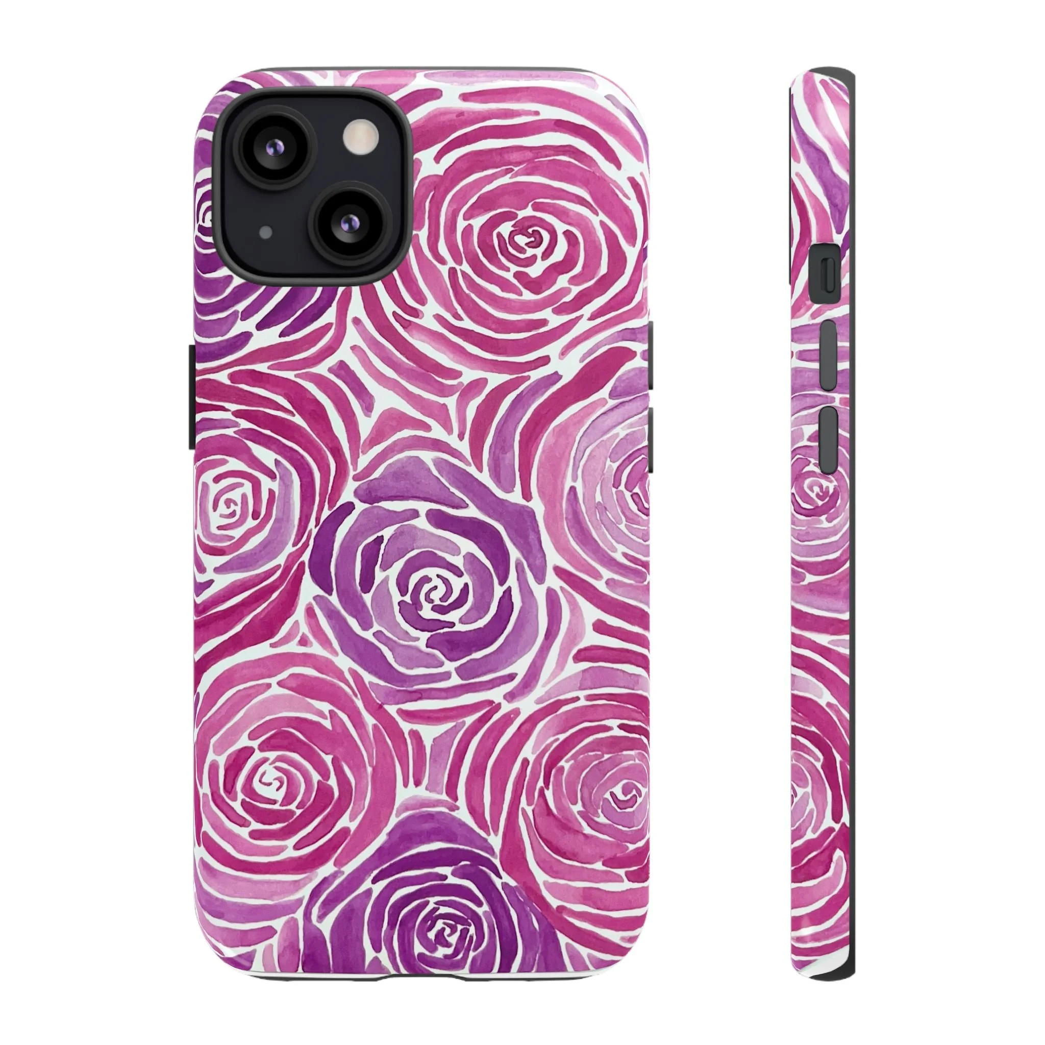 iPhone Pink Watercolor Rose Pattern Phone Case | Tough Case