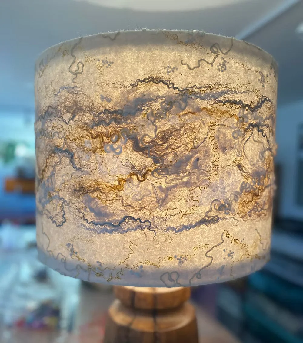 Abstract textured felt lampshade making with Emma