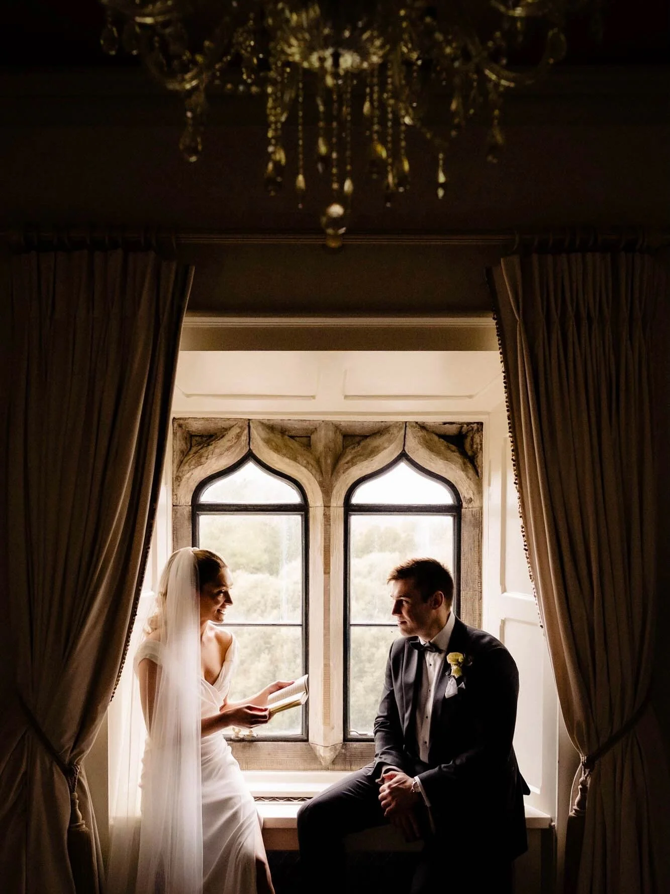 Steph and Sean taking a little timeout together on their wedding day to read their personal vows to each other privately @kilkeacastle 
.
#christmaswedding #kilkeawedding #kilkeaweddingphotographer