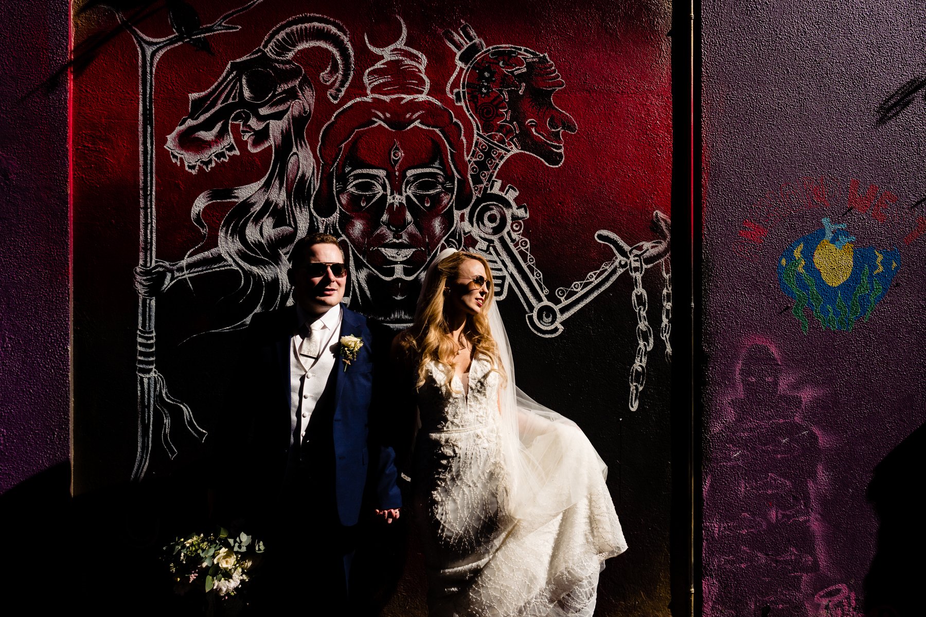 Beautifully lit portraits of the bride and groom in their Dublin city centre wedding