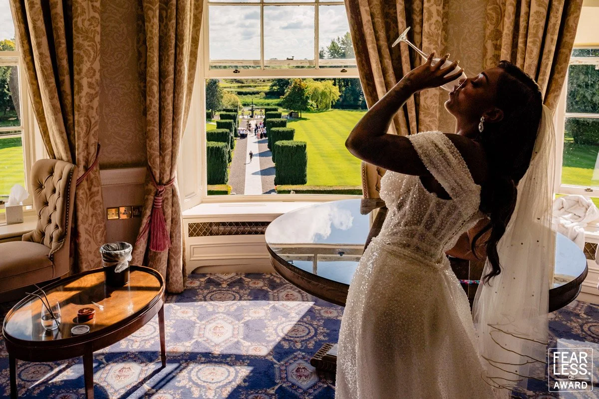 Award winning wedding photography of the bride in the bridal suite at the K Club Ireland