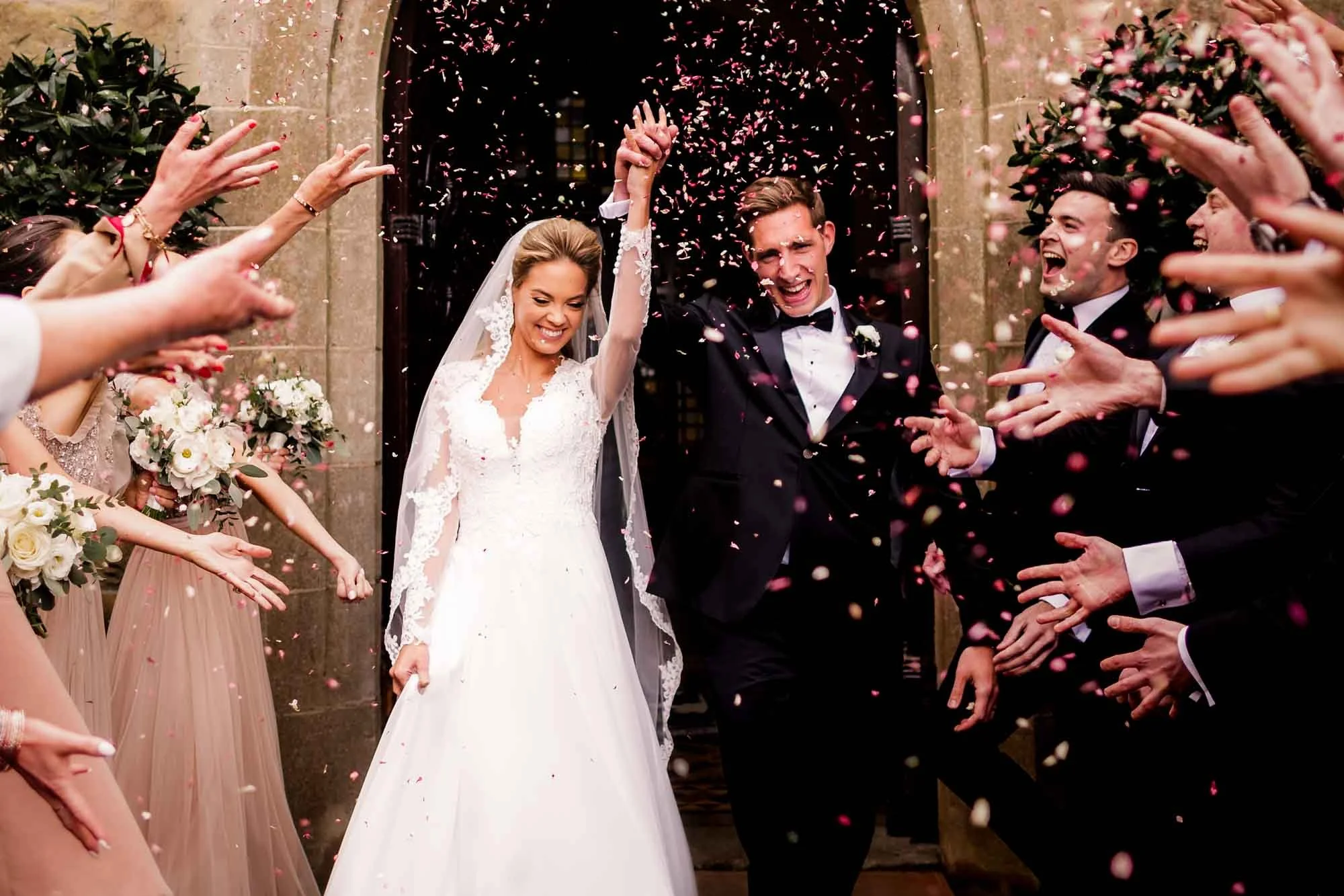 Bride and groom confetti exit in a natural wedding photography style at the K Club wedding