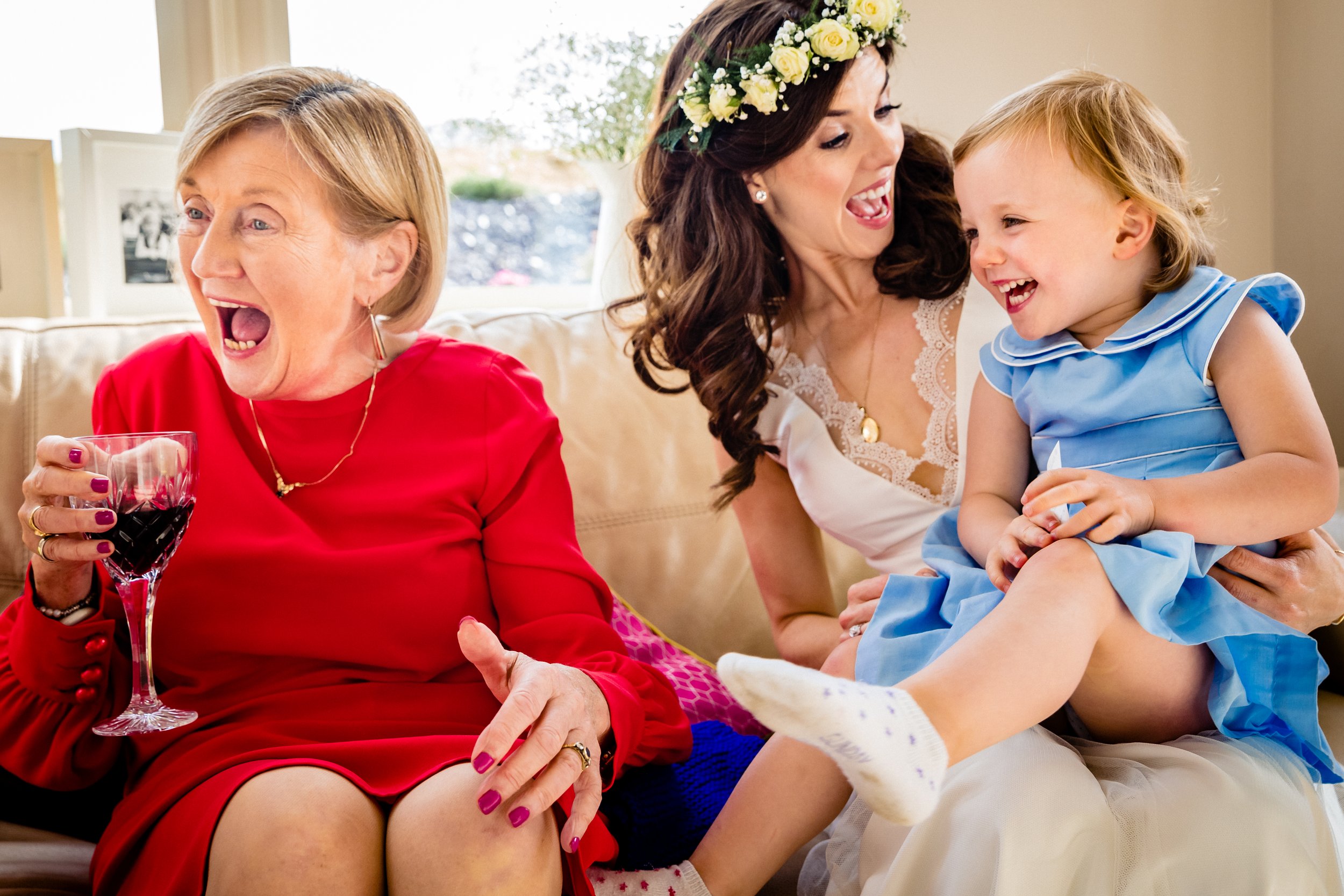 Fun moment natural wedding photography from a small Dublin wedding