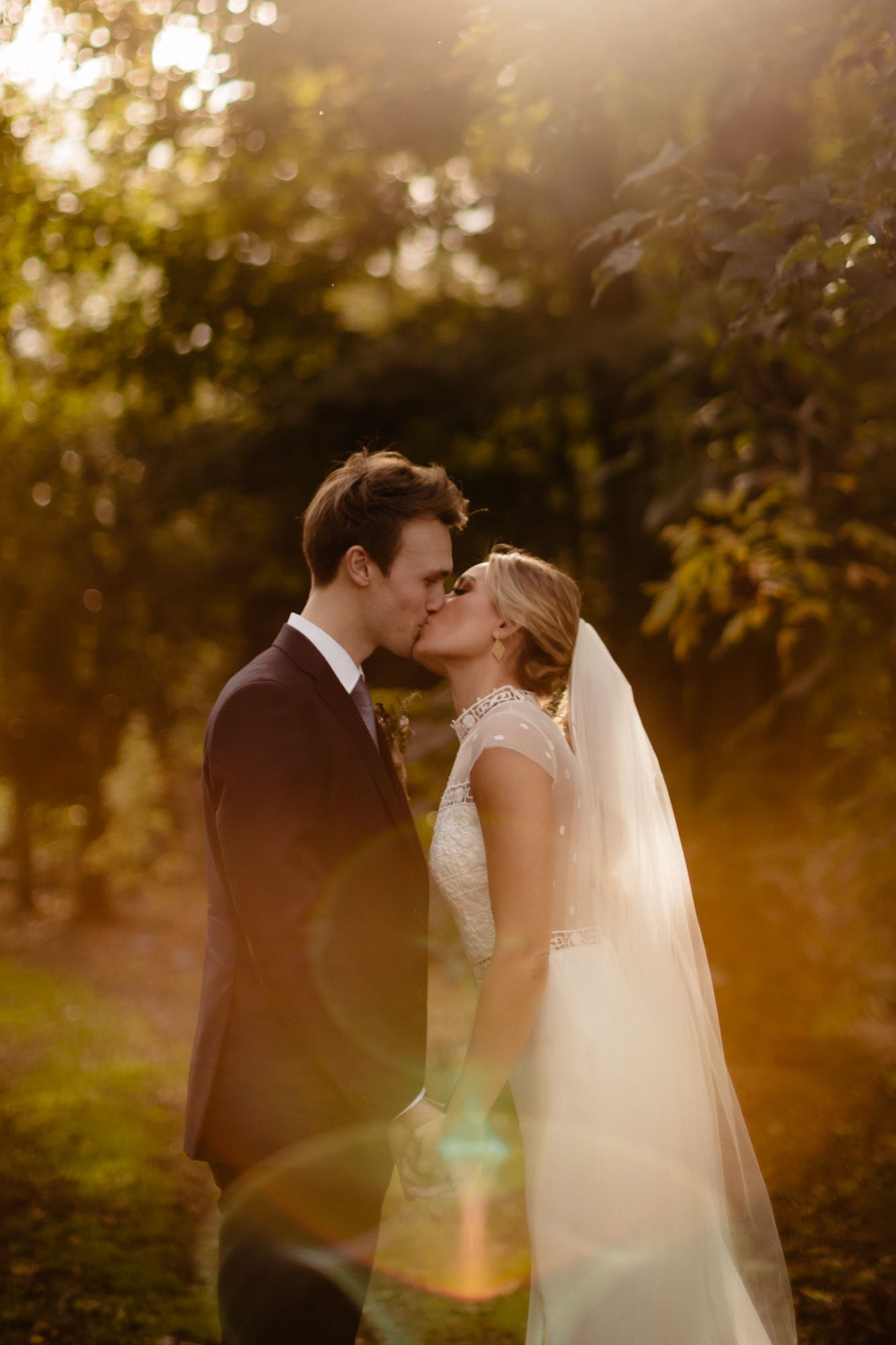 A beautifully lit classic portrait of the bride and groom at Cloughjordan House