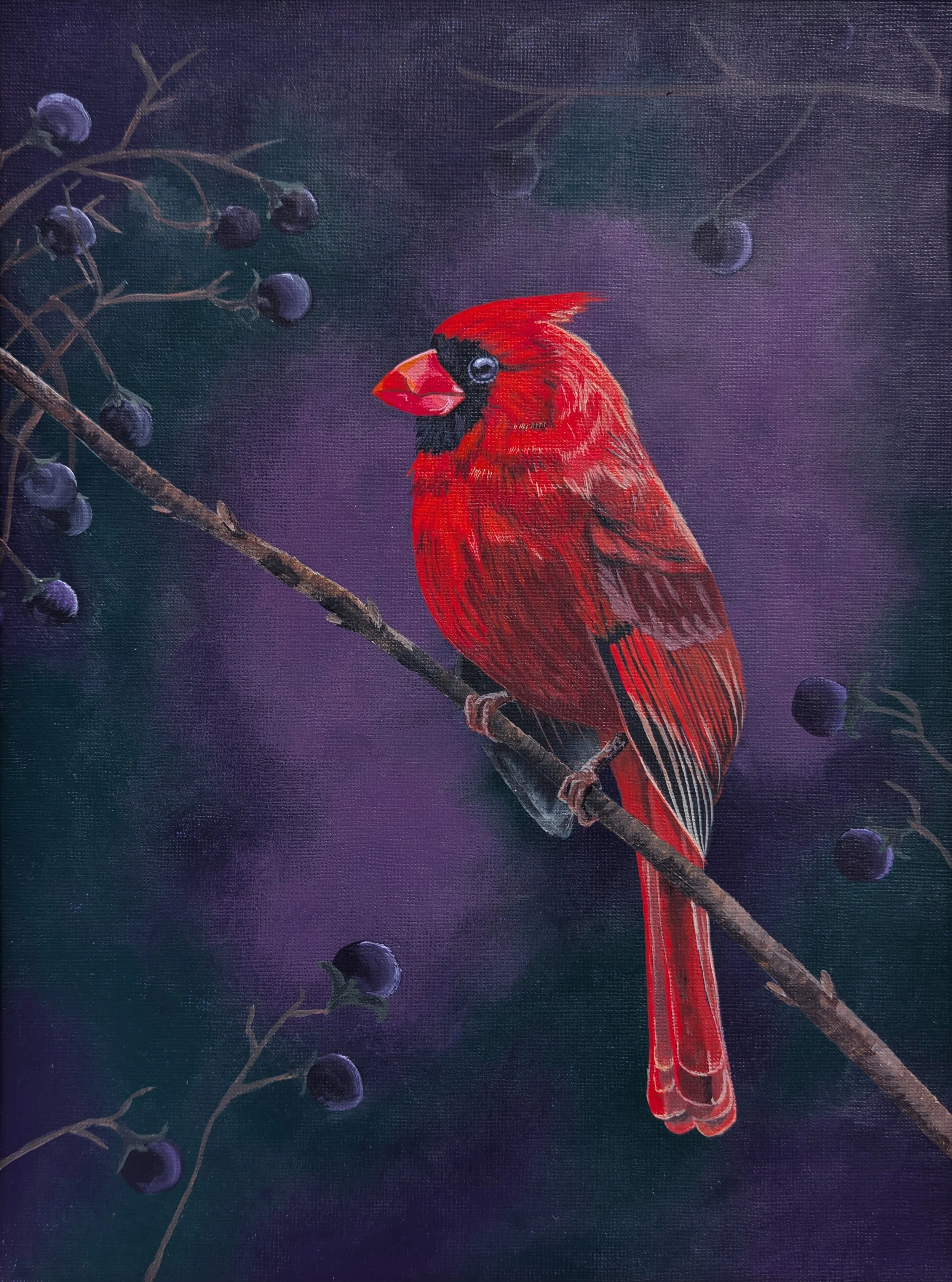 dark botanical cardinal painting