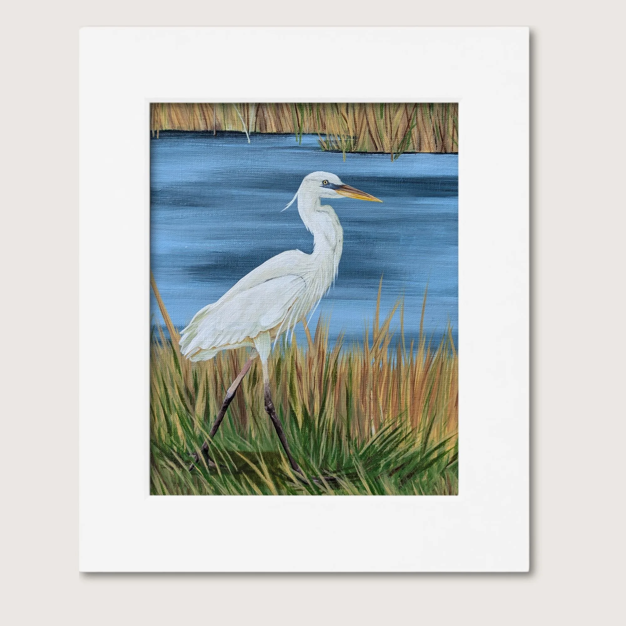Pondside Egret Painting