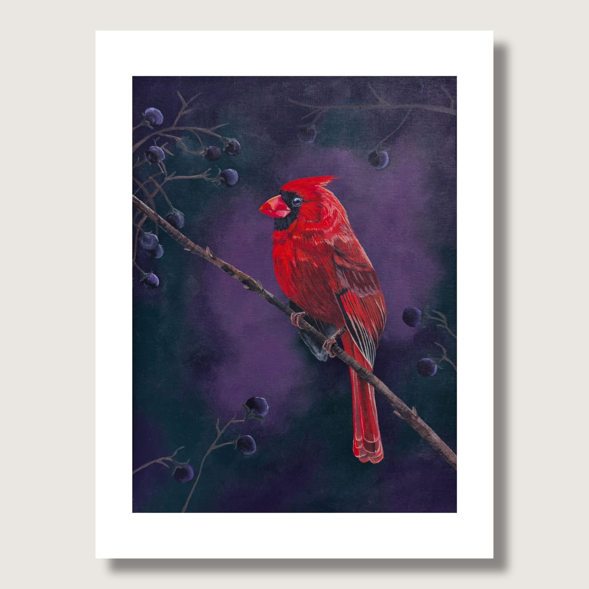 Dark Botanical Cardinal Painting