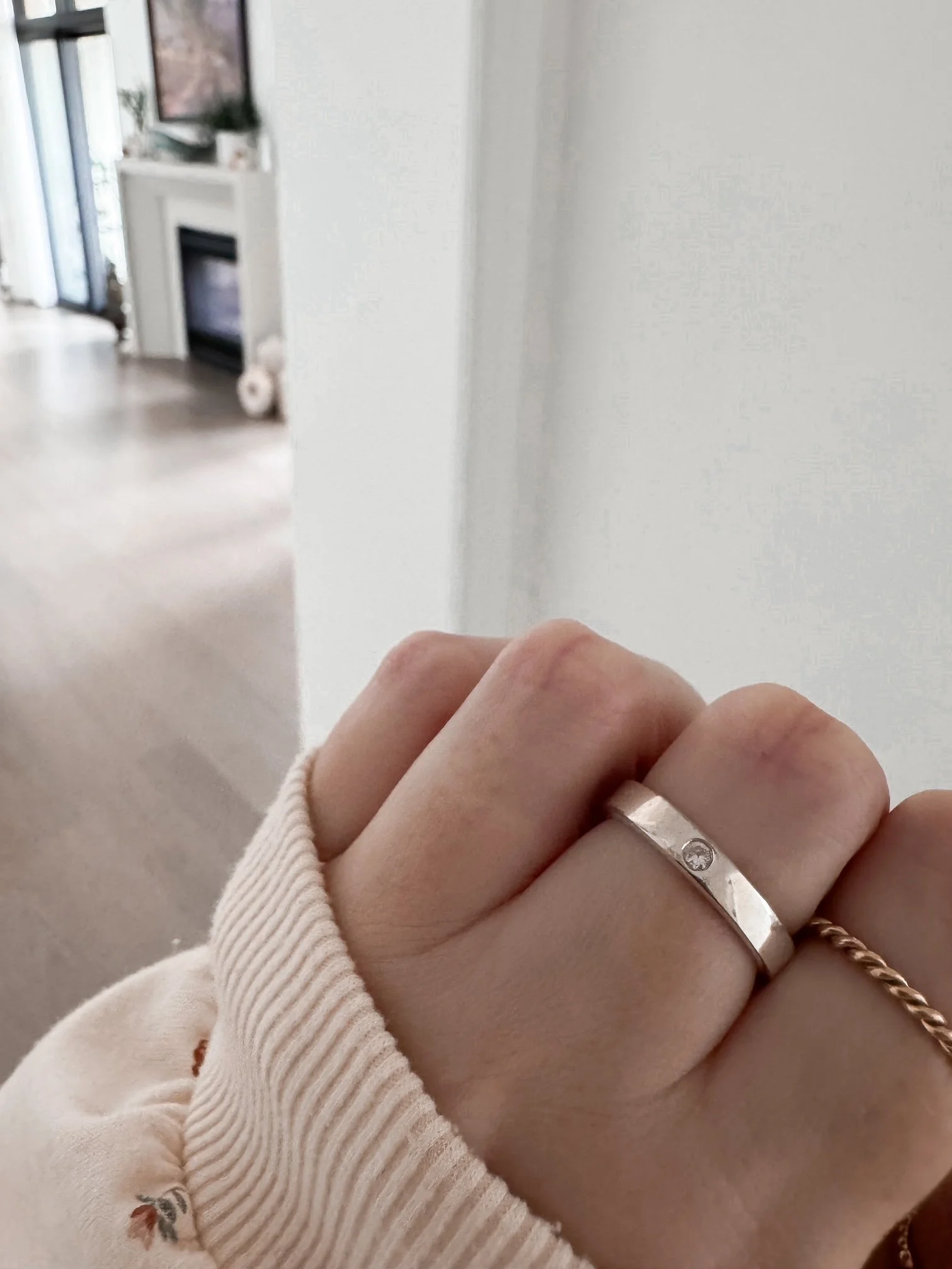 Flushed Set Silver Diamond Band