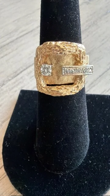 Vintage 14K Gold Diamond Statement Ring looking like a belt buckle