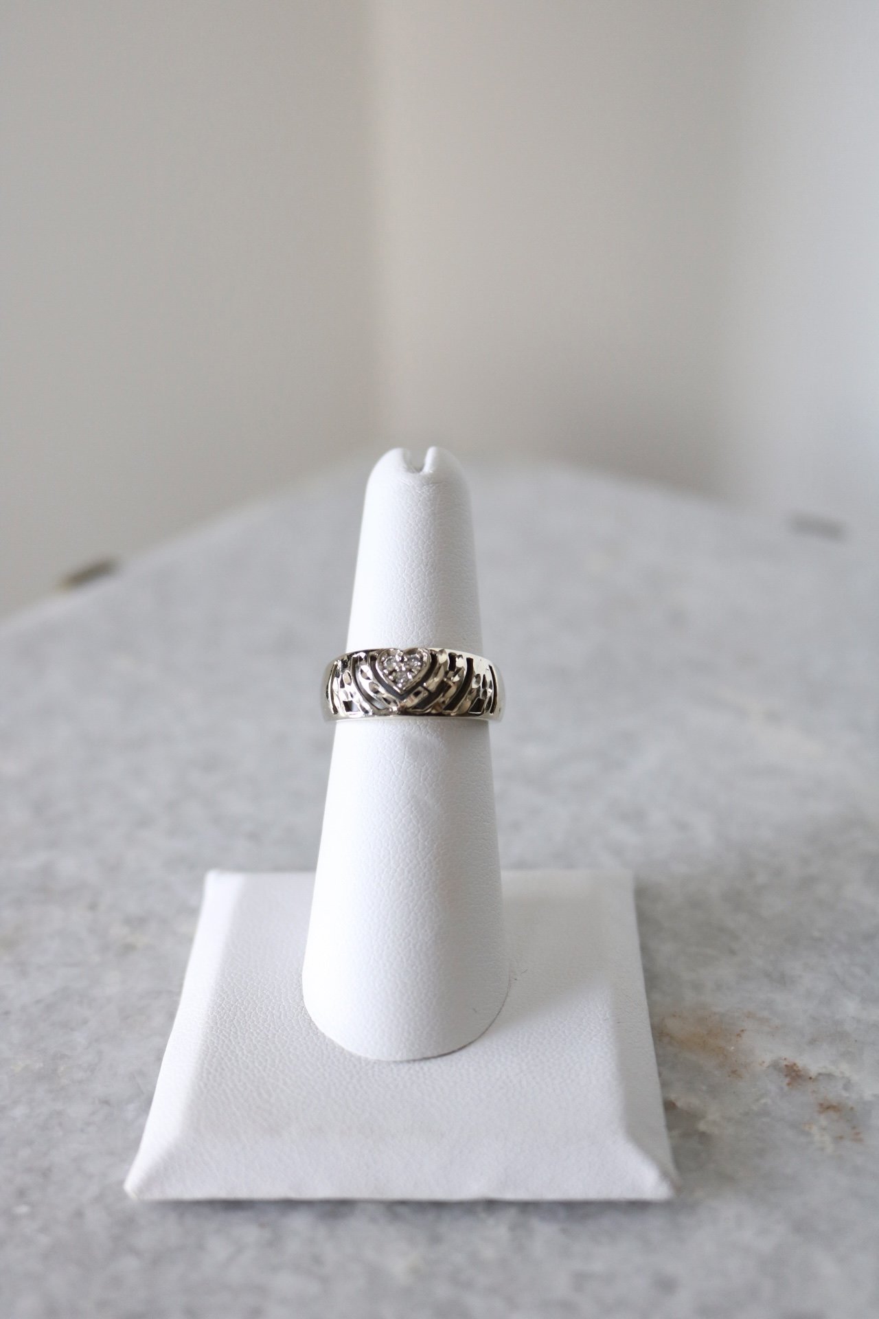 Carved Detail Diamond Heart Ring