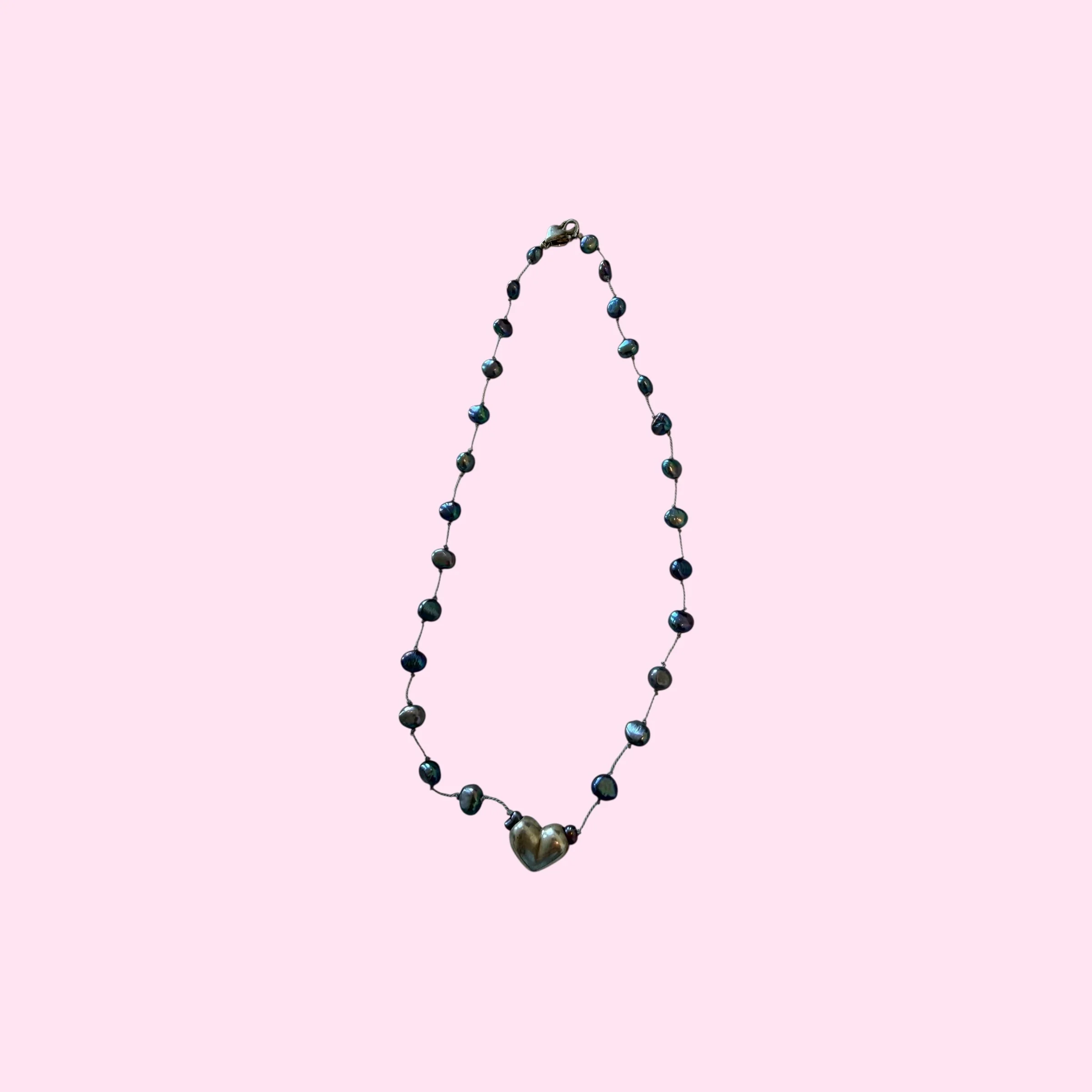 A labradorite and sterling silver heart rosary chain necklace