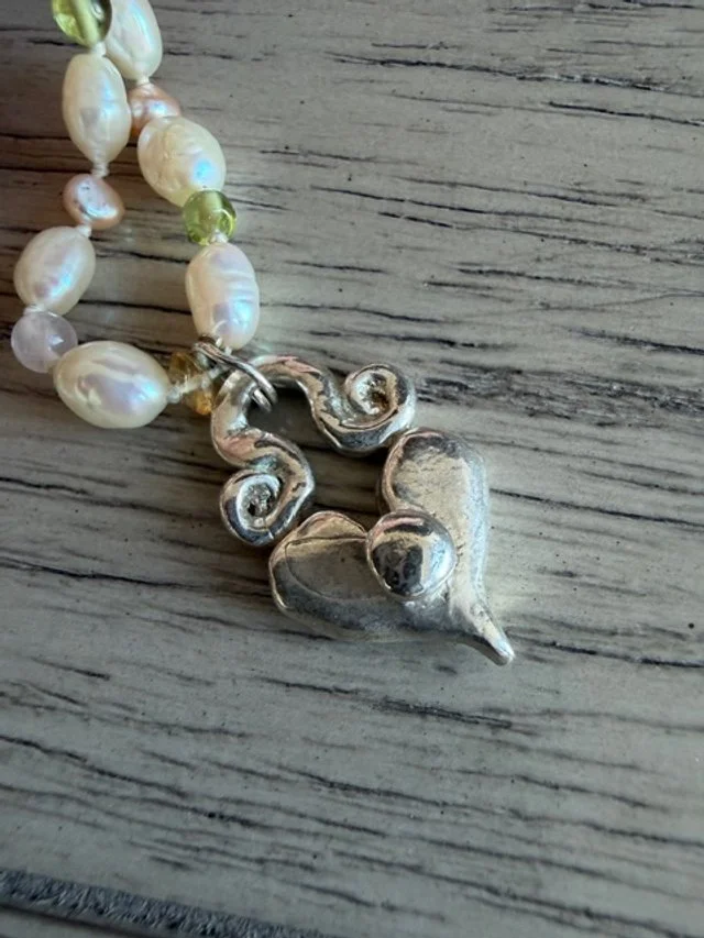 Freshwater Pearl and Sterling Silver Heart Necklace by designer Erica Courtney