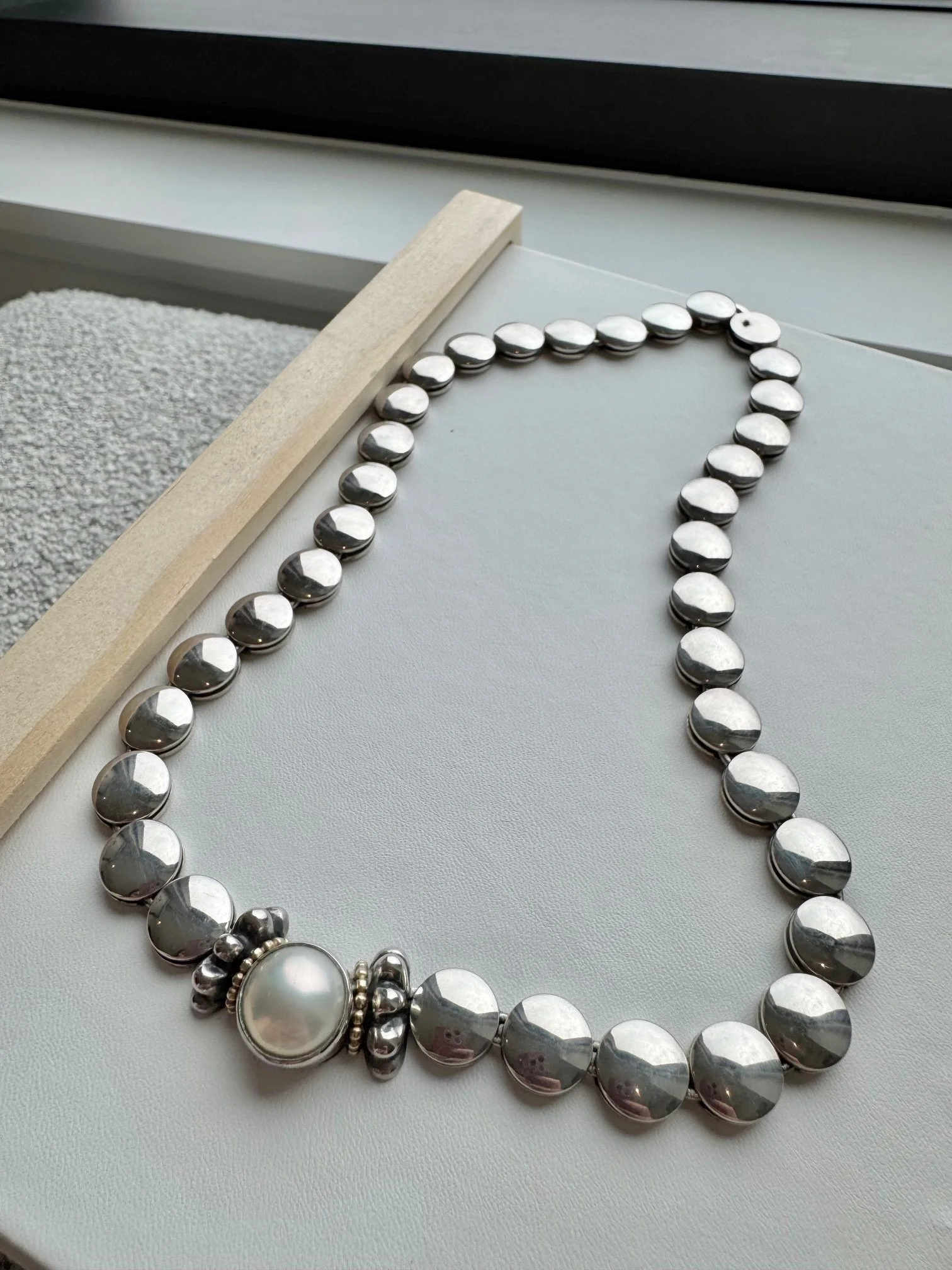 Lagos Caviar Vintage Necklace Two-Tone Sterling Silver  & Gold Dome Pearl Necklace