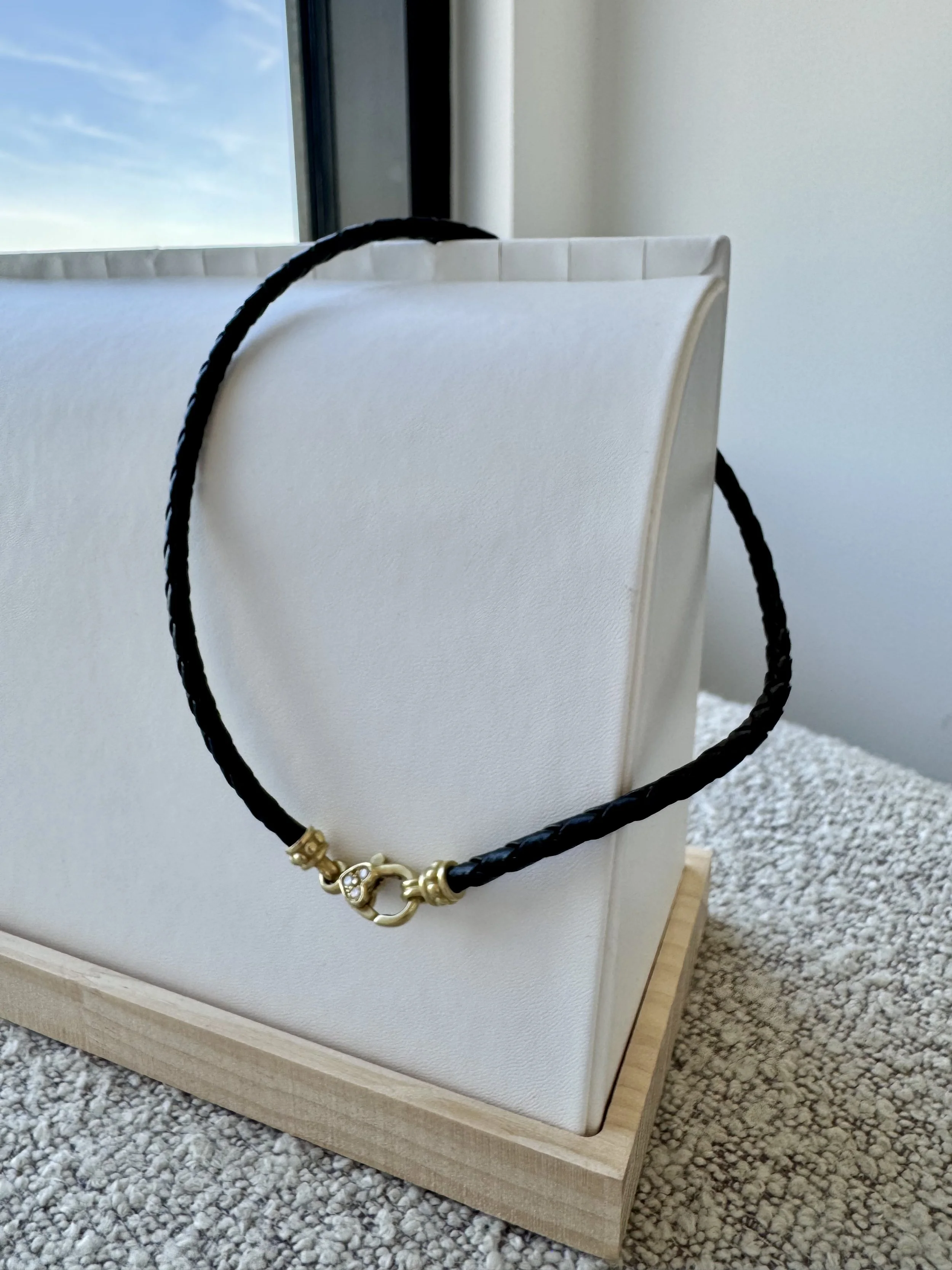 Judith Ripka Black Leather Choker with Diamonds