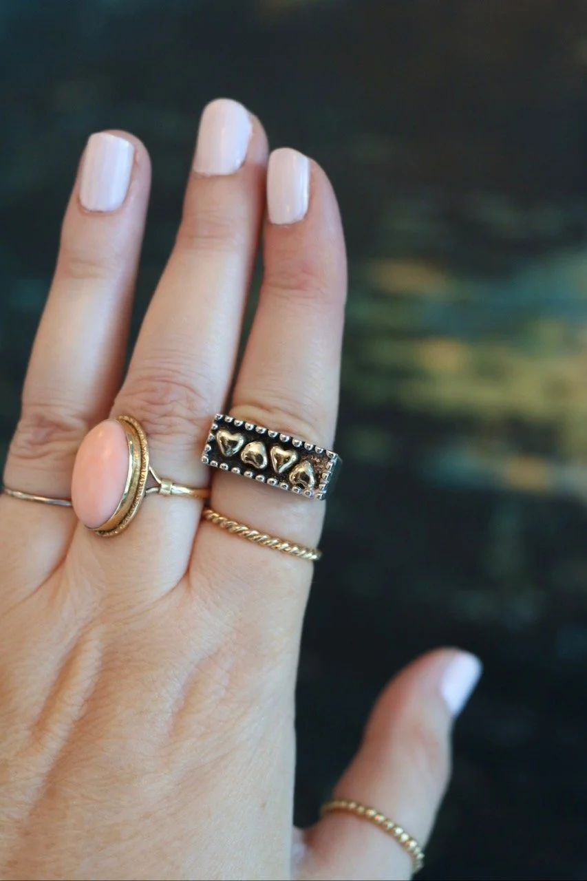 Sterling Silver Ring with 4 14K Gold Heart Accents