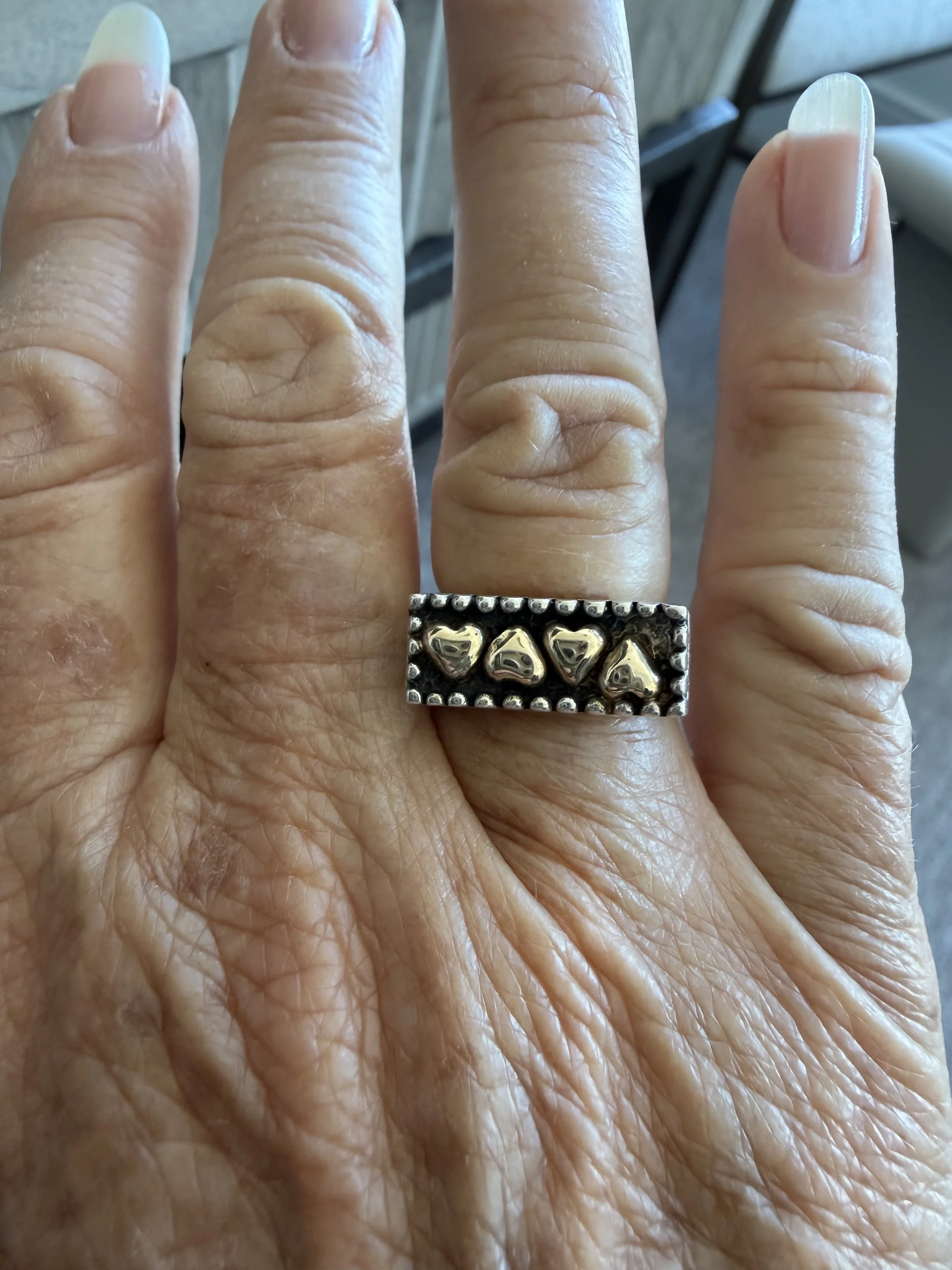 Sterling Silver Ring with 4 14K Gold Heart Accents