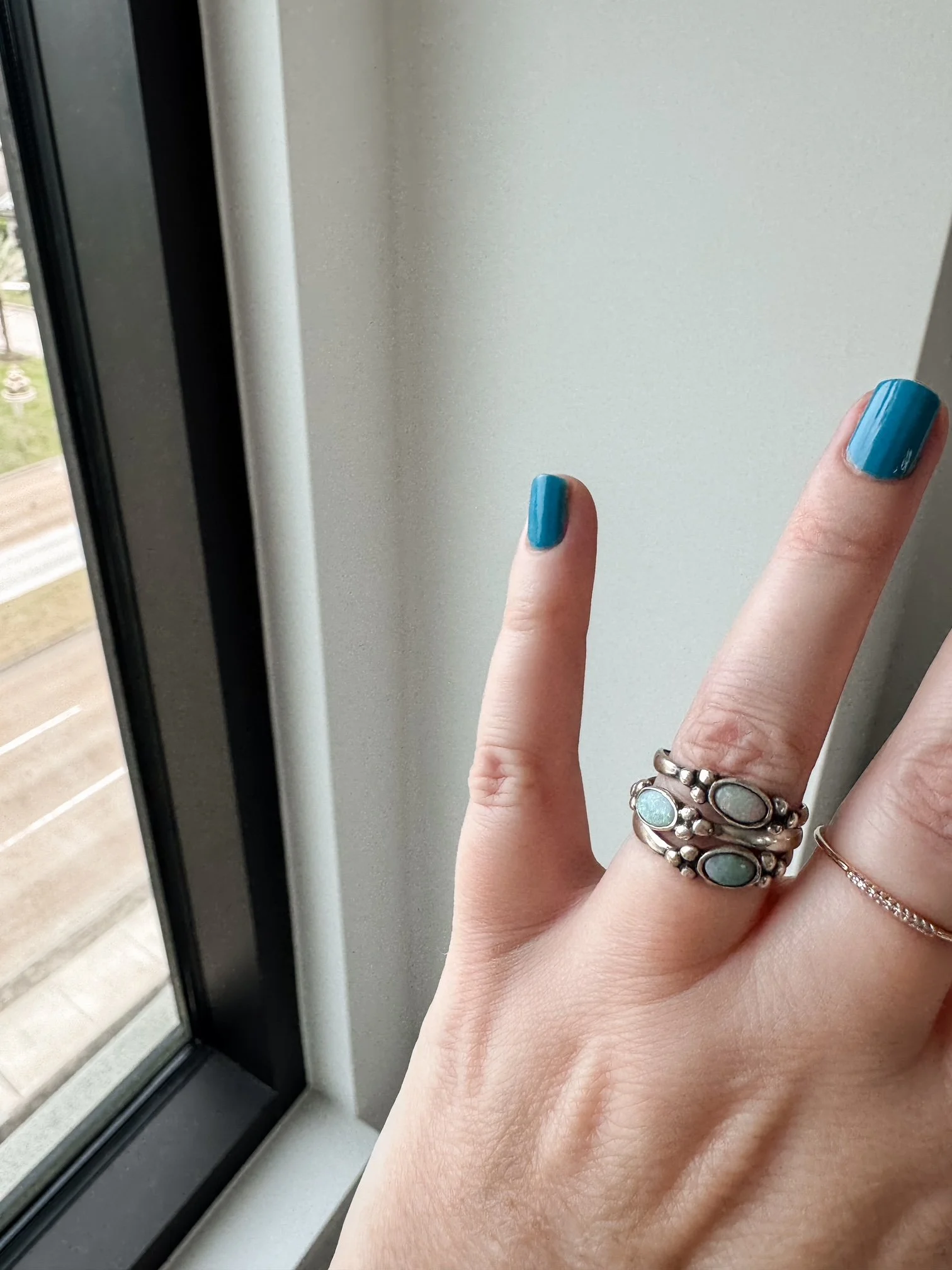Vintage Thailand Sterling Silver Opal Ring Set