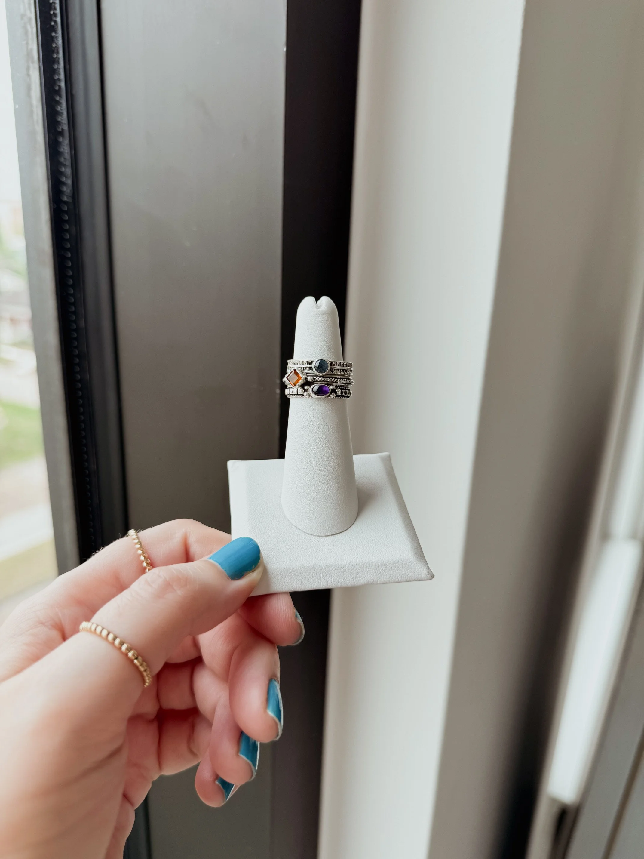 Sterling Silver Multi Gemstone Ring Set