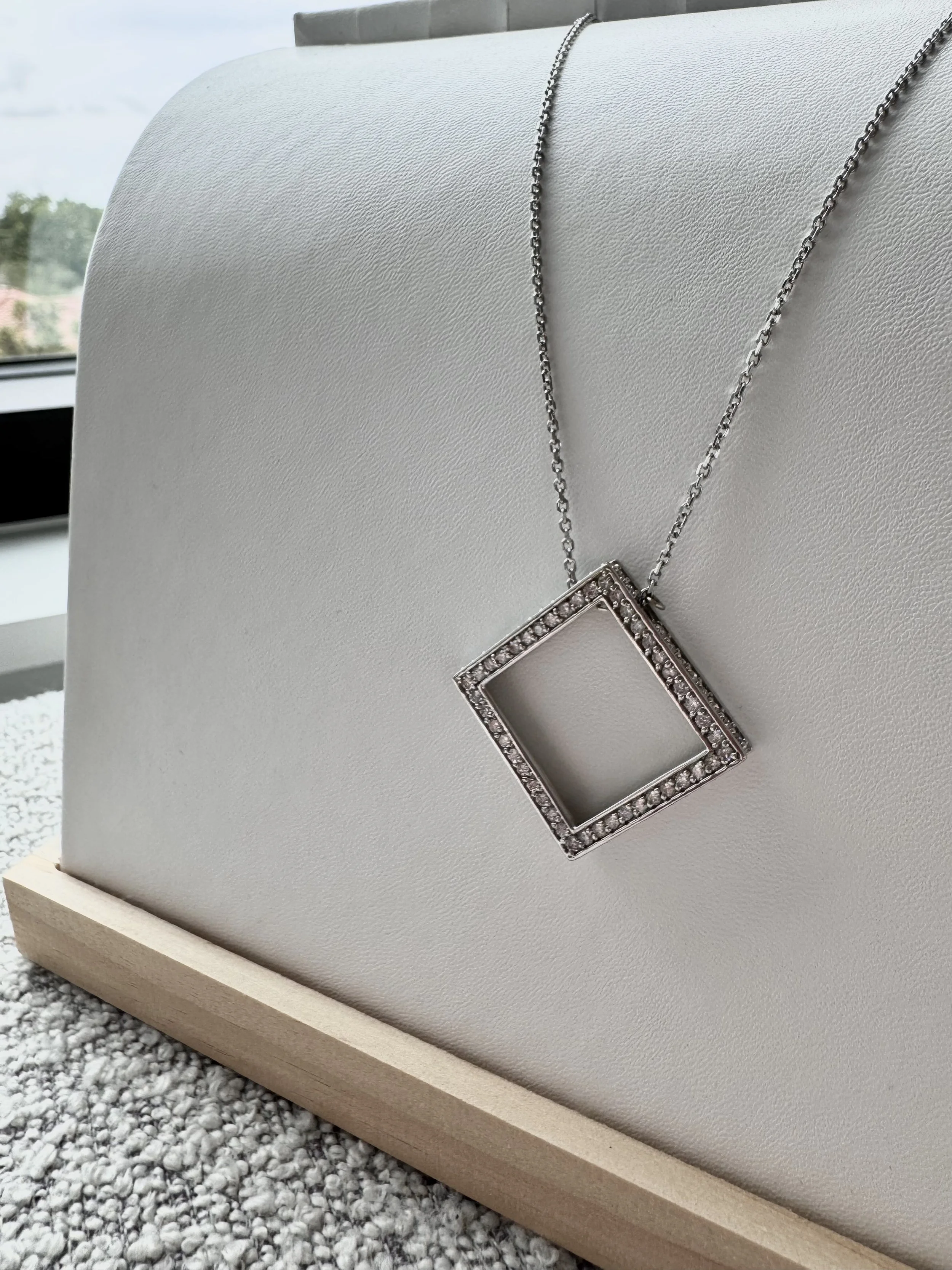 White Gold Geometric Diamond Pendant Necklace
