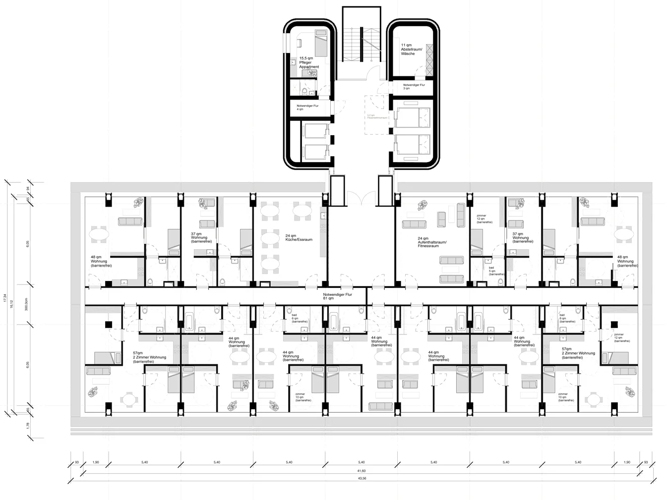 Grundriss Regelgeschoss Wohnen 70+