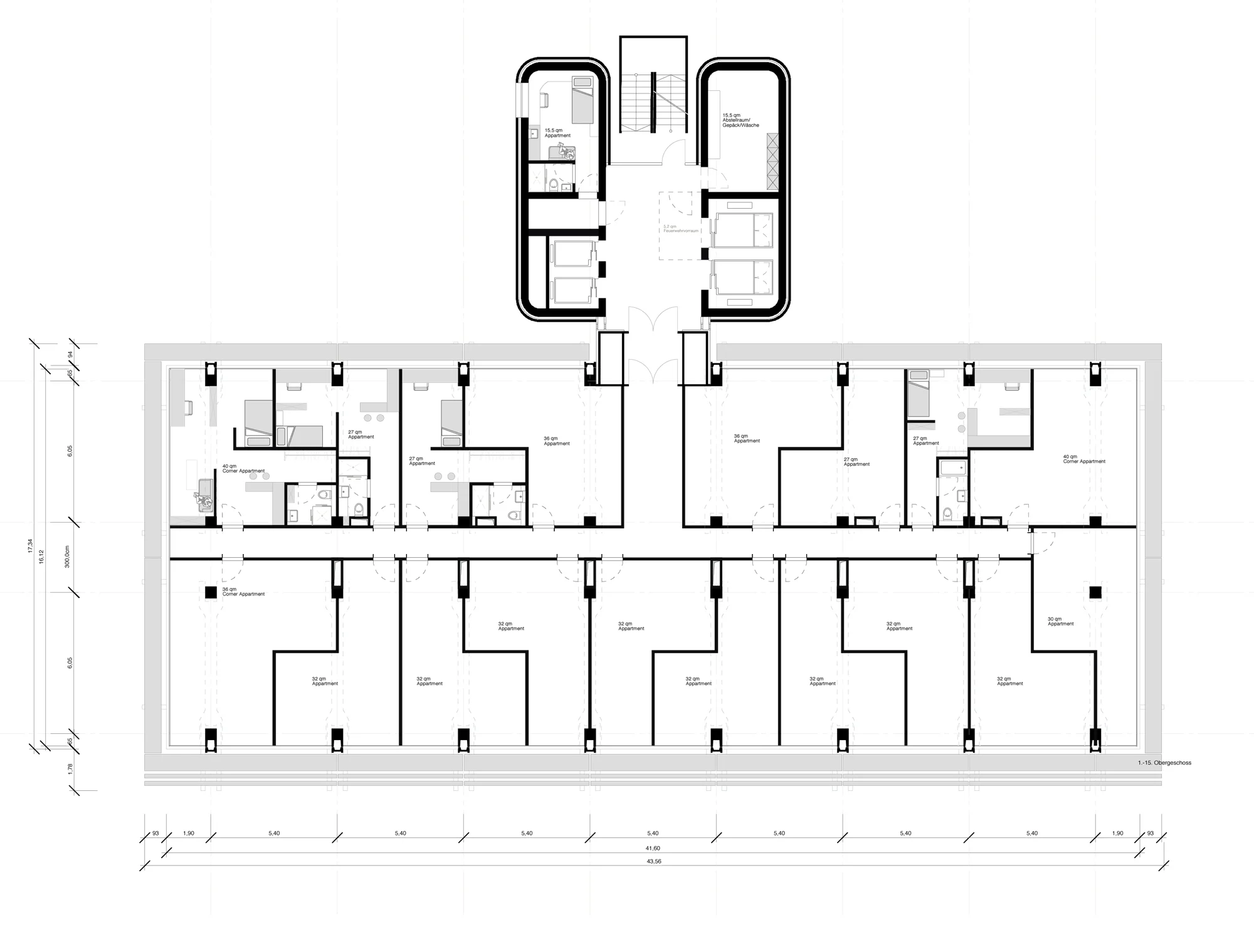 Grundriss Regelgeschoss Boardinghouse