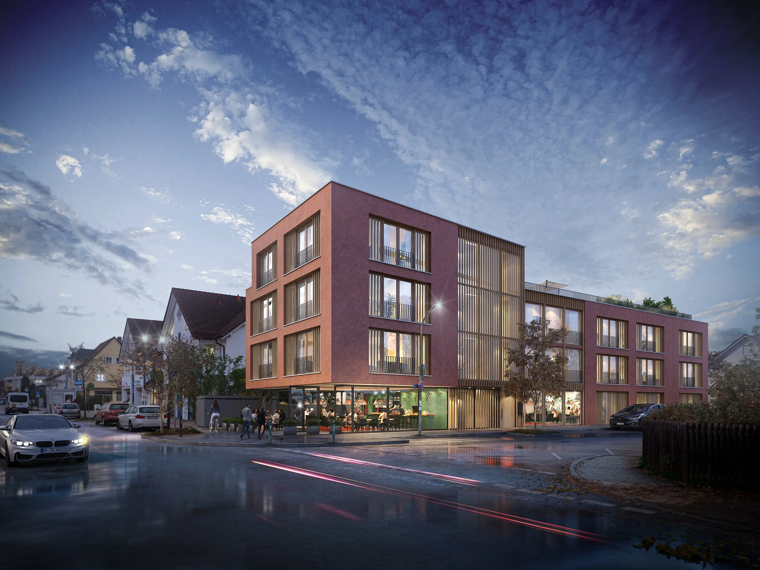 Neubau eines Mehrfamilienhauses mit Gewerbe und Gastronomie in Eichenau