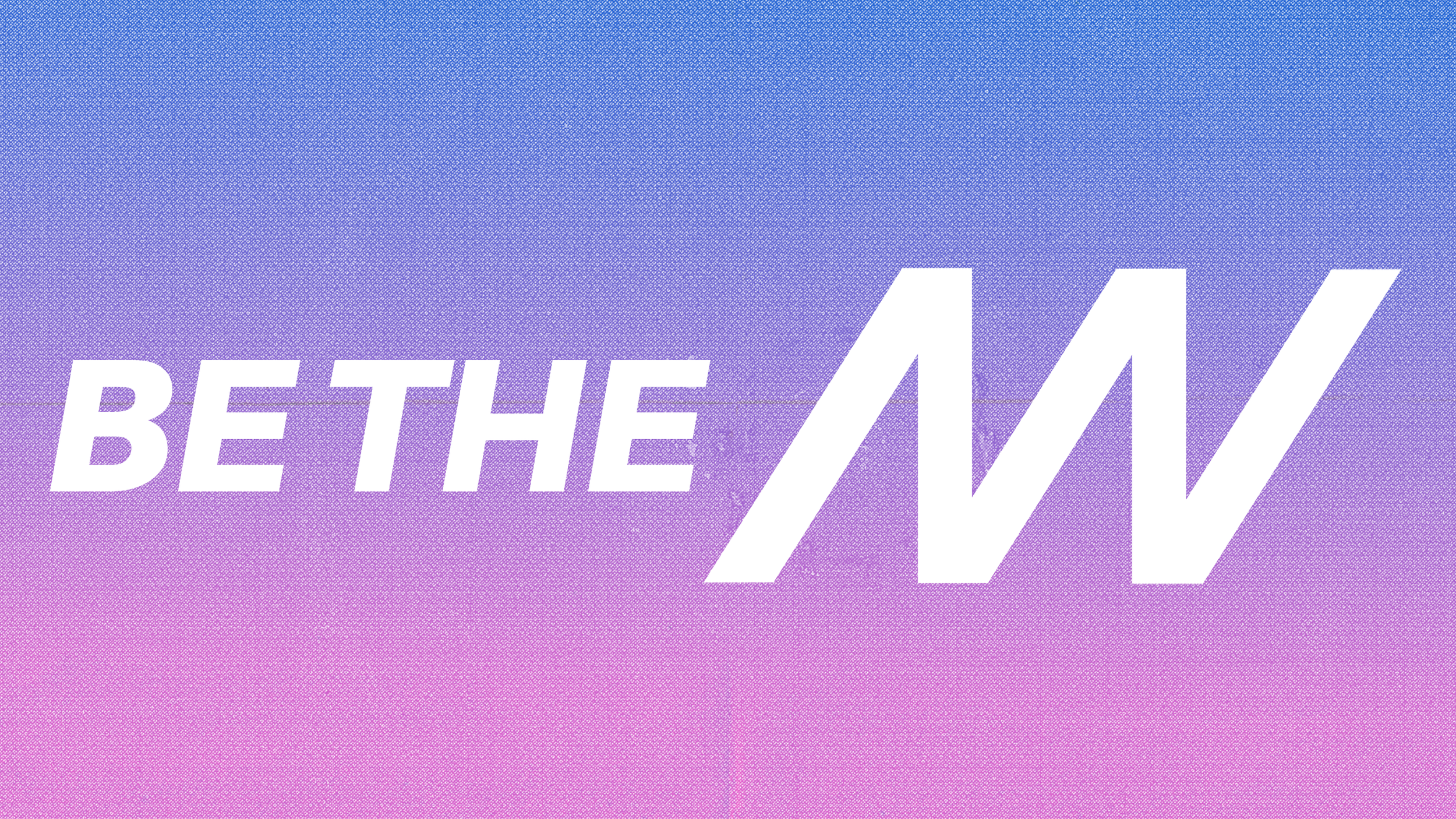 Text saying 'BE THE ENVY' in white on a gradient background of purple and pink with a pixelated pattern.