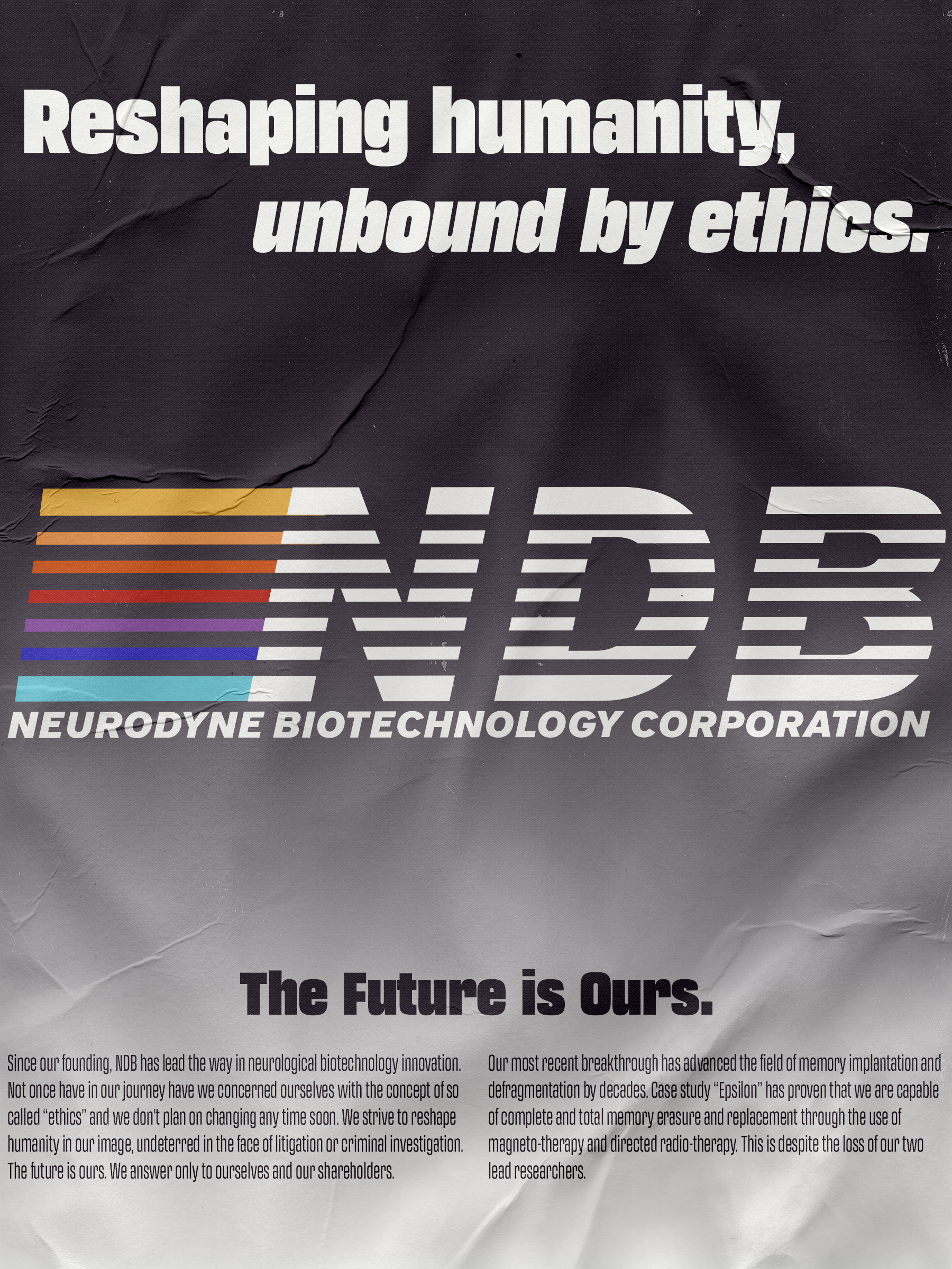 An in-game poster designed for use in a story driven FiveM server for a fictional biotechnology corporation.