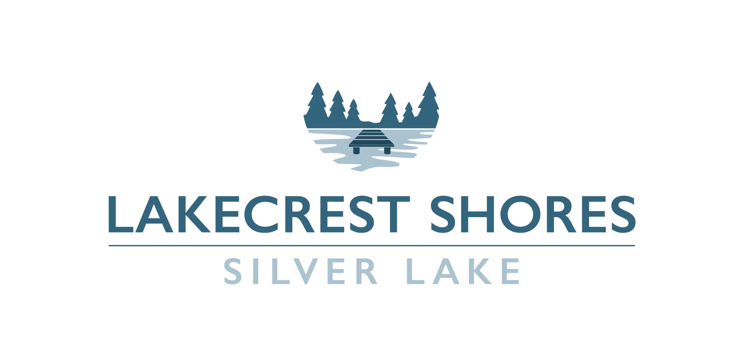 Logo of Lakecrest Shores Silver Lake, featuring a stylized illustration of a dock and pine trees.