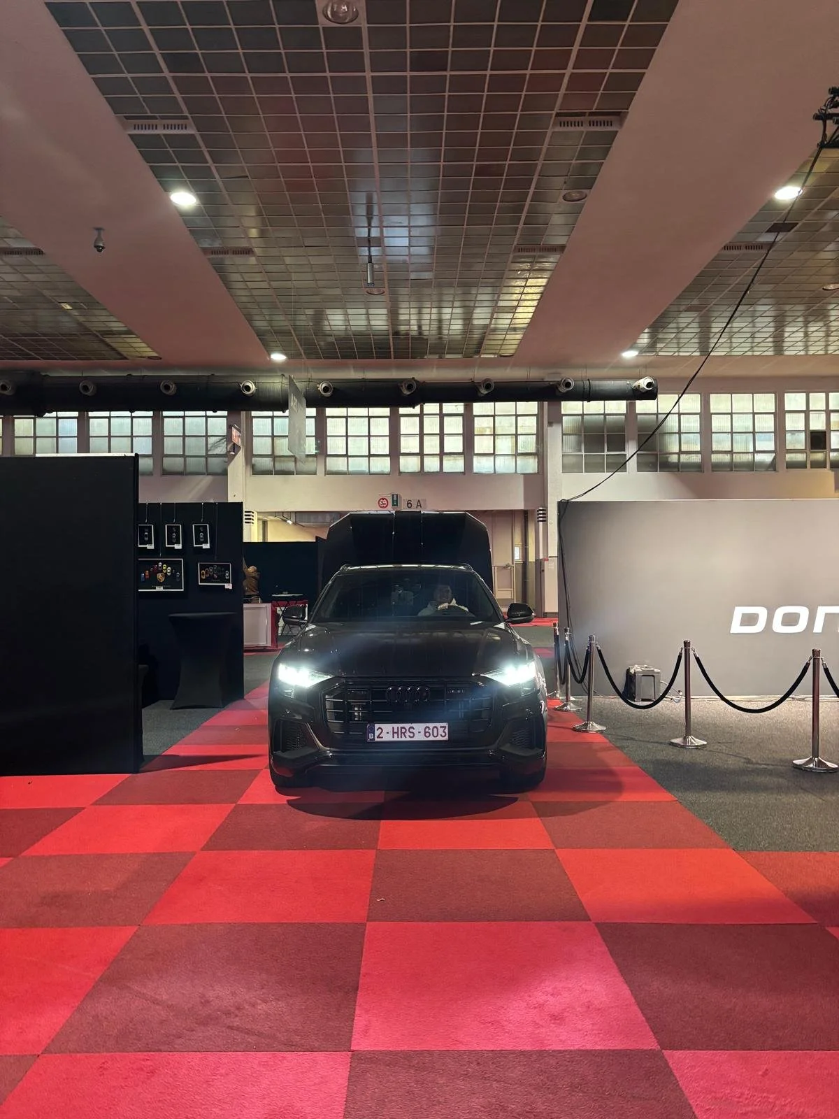 The front of our black Audi Q8 with the Brian James RT7 trailer.