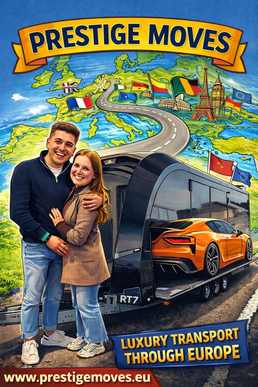 Een koppel, passie voor auto's, gesloten transport, oldtimer transport, super cars transport, exotic cars transport, Posche transport