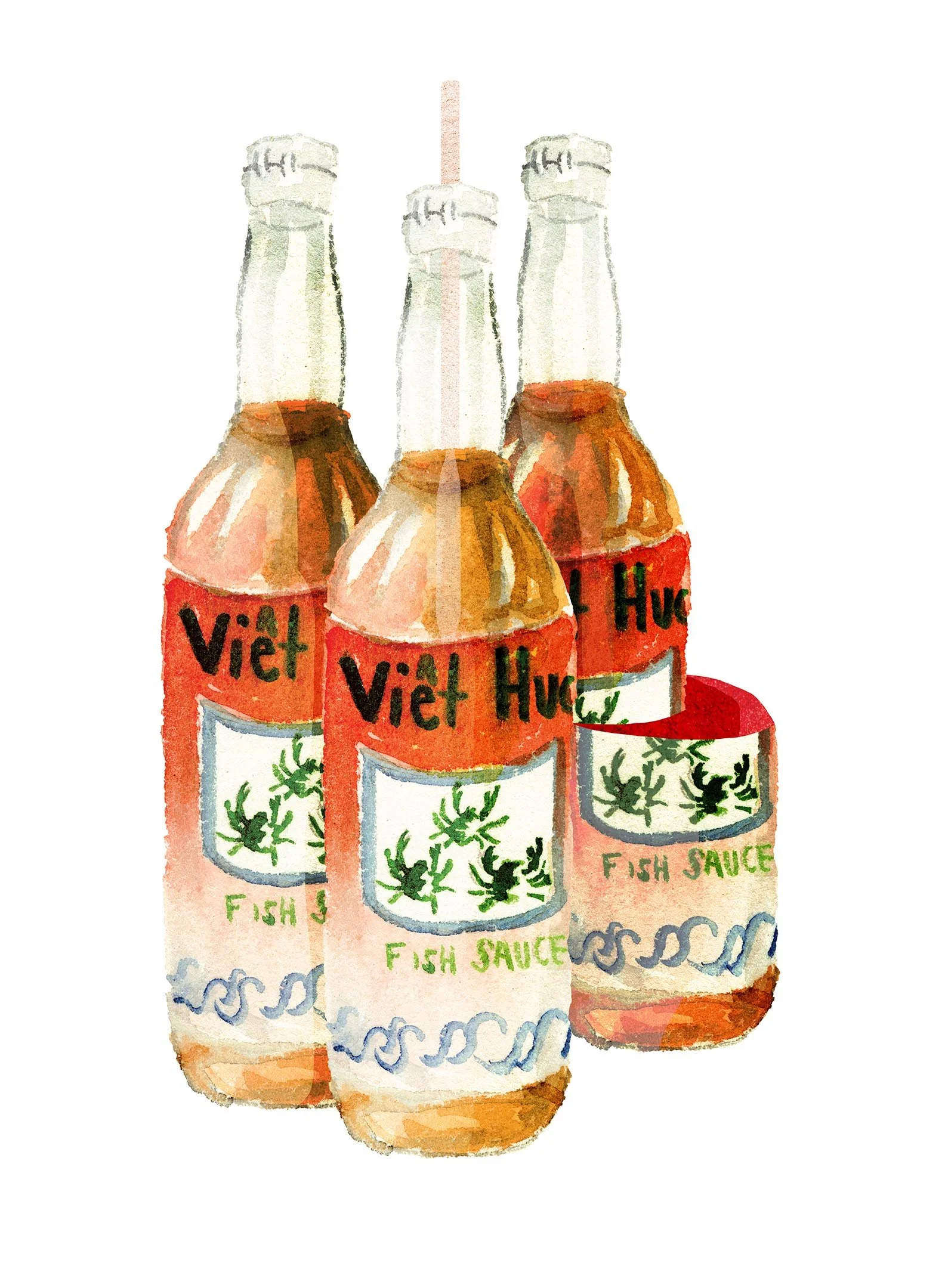 Fish Sauce: so good you can drink it - Watercolor Mixed Media, 2016, 22"x30"