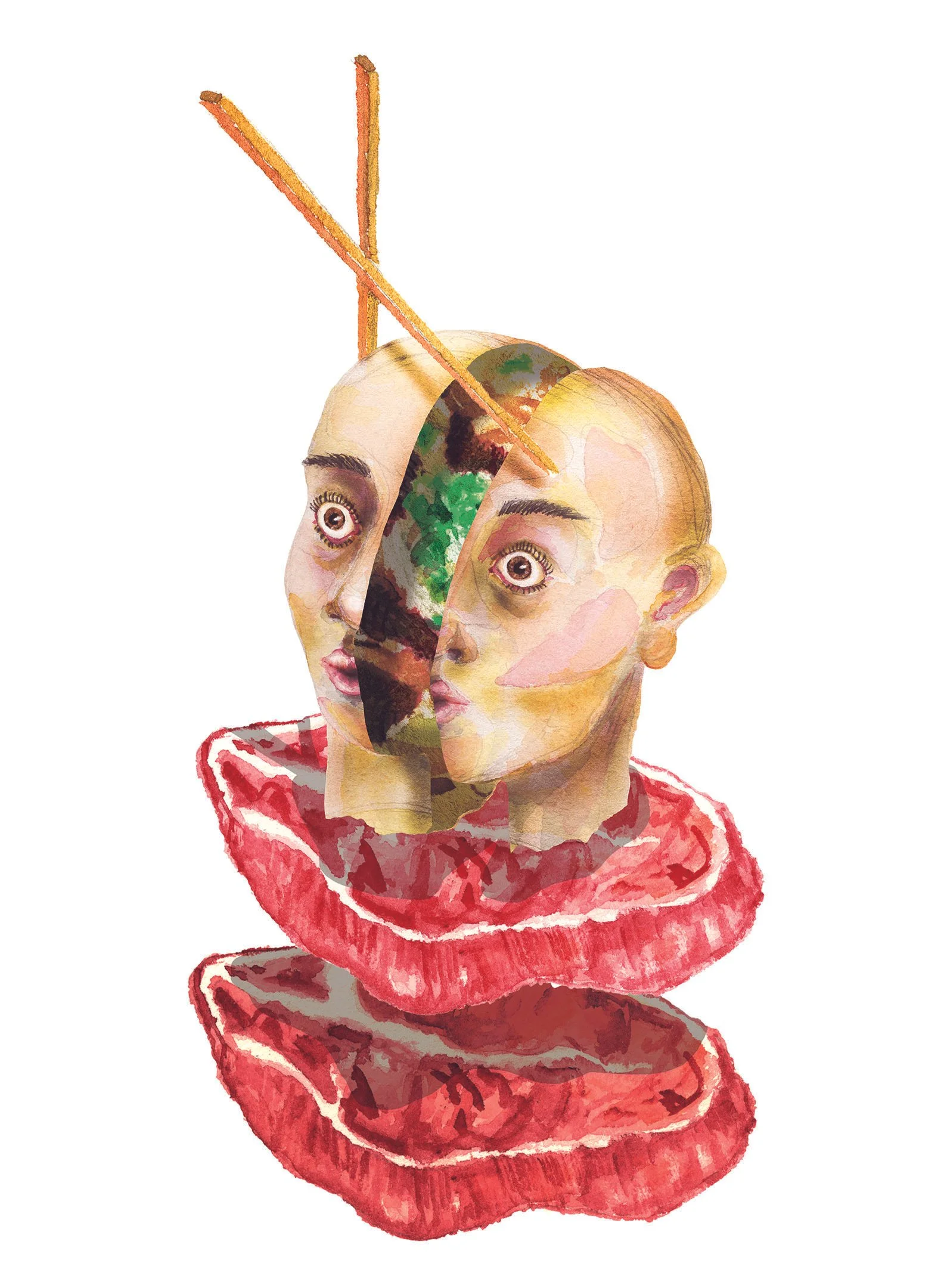 Ribeye for My Pho - Watercolor Mixed Media, 2016, 22"x30"
