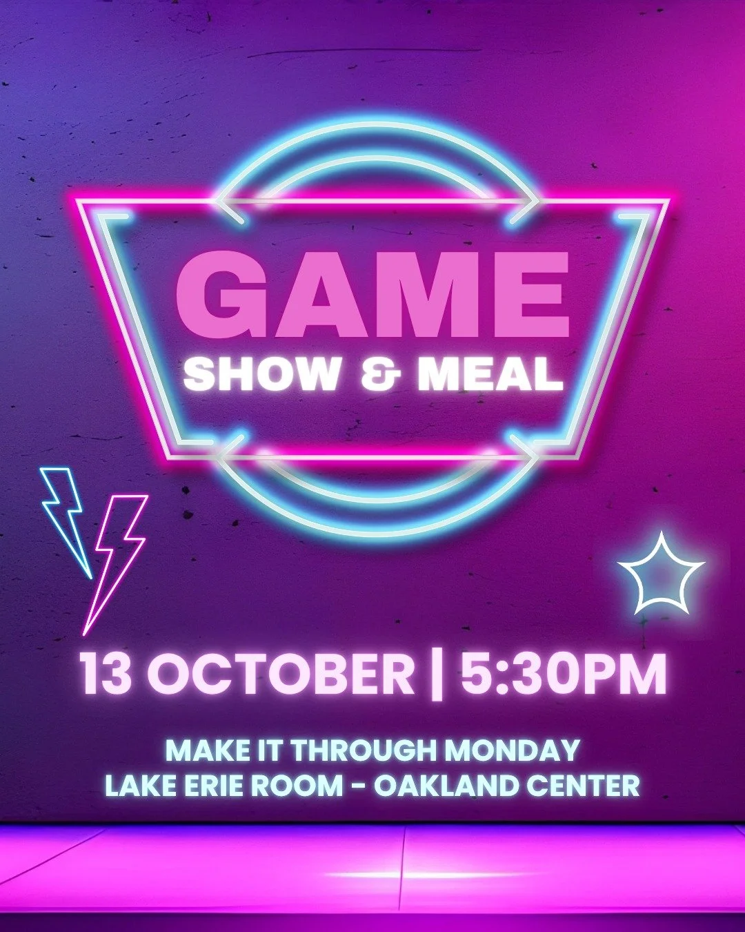 Join us for Make It Through Monday - a free meal and chance to connect and have some fun with others.

We&rsquo;ll be playing OpinioNation, a Family Feud style game show that&rsquo;s an absolute blast.

So grab some friends and join us in the Lake Er
