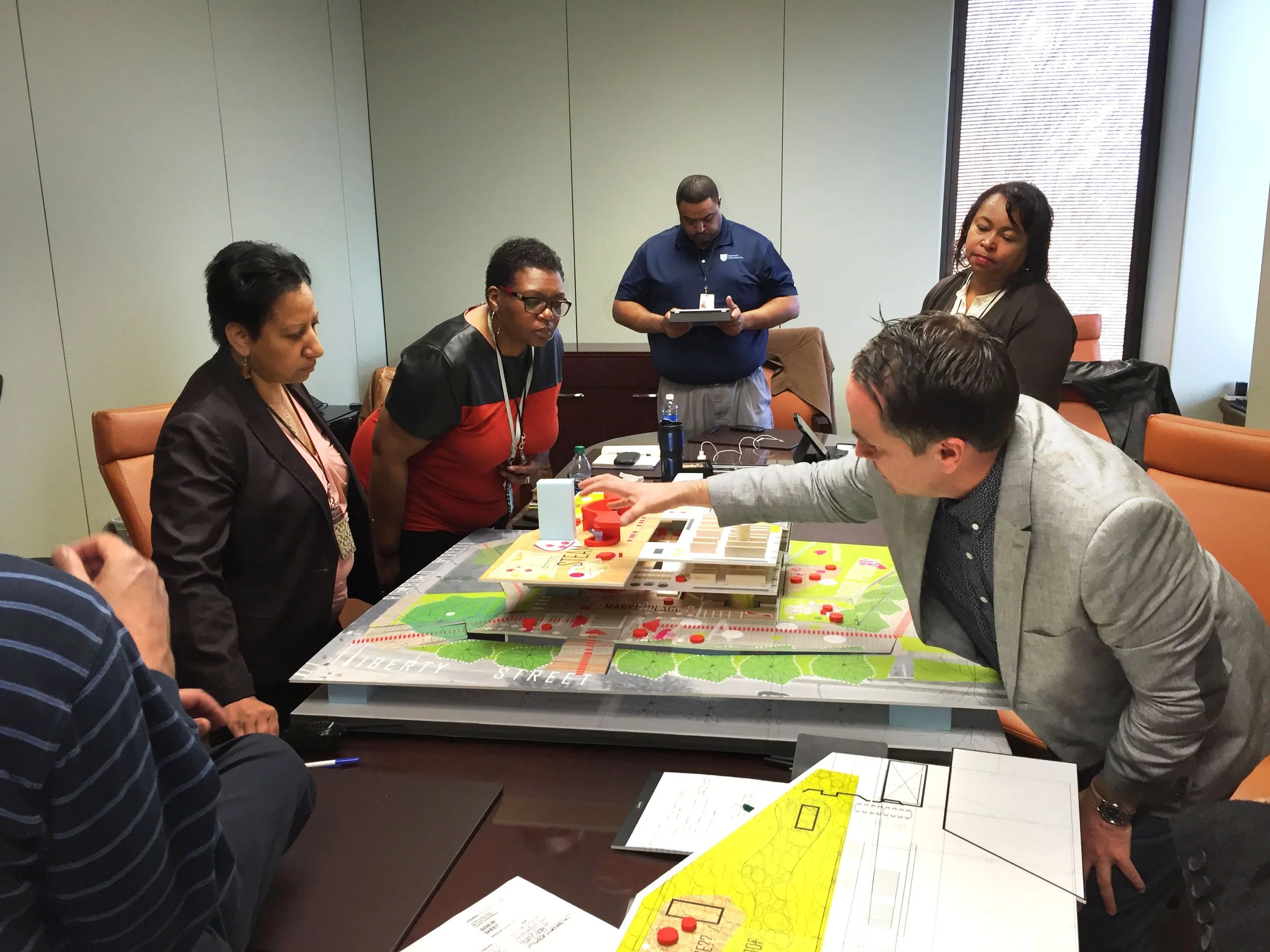 Robert Thomas architect presenting the early design concepts for the Durham Main Library in North Carolina.