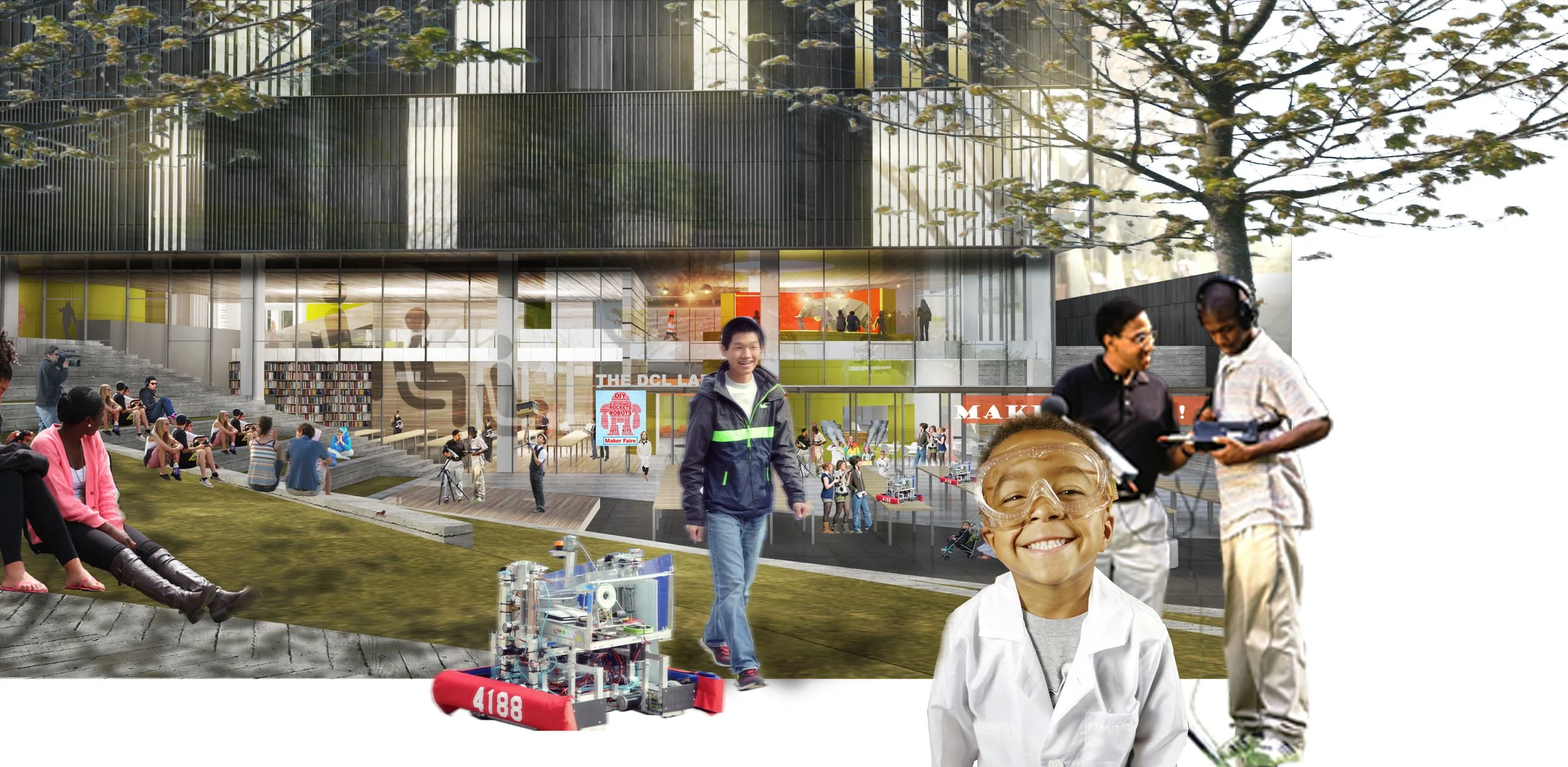 Collage of the Durham Main Library by Robert Thomas, design principal of Vines Architecture.