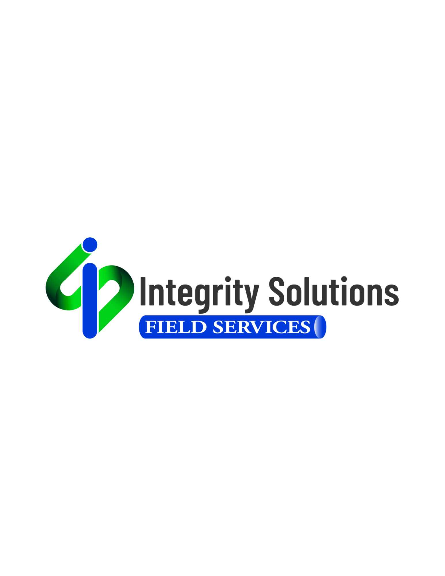 Logo of Integrity Solutions Field Services with a stylized 'i' and 's' in green and blue, and text in black and blue.