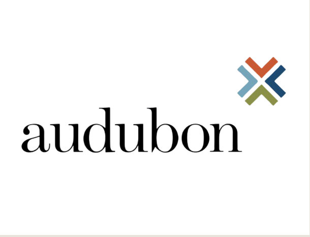 Audubon logo with stylized bird or crossing lines in the upper right corner.