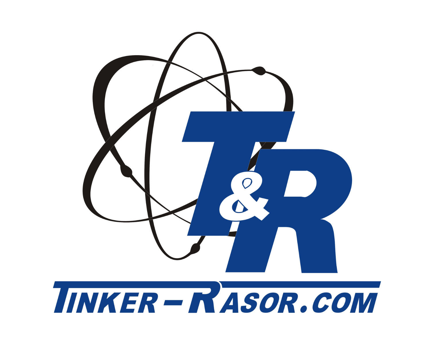Logo with stylized atom and the text 'T & R' and 'TINKER-RASOR.COM' in blue.